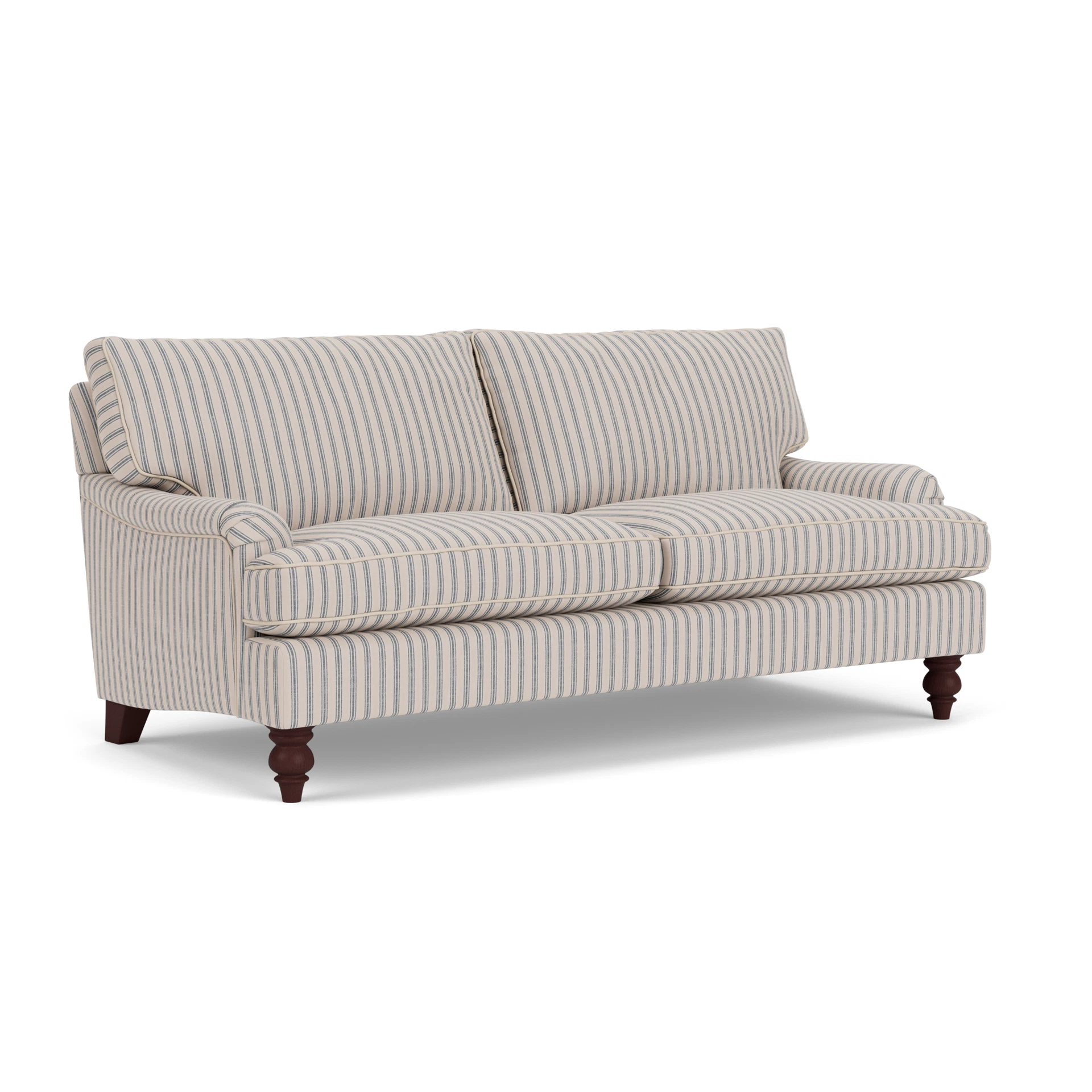 Morris 3 Seater Sofa in Kingham Stripe - Indigo with Light legs