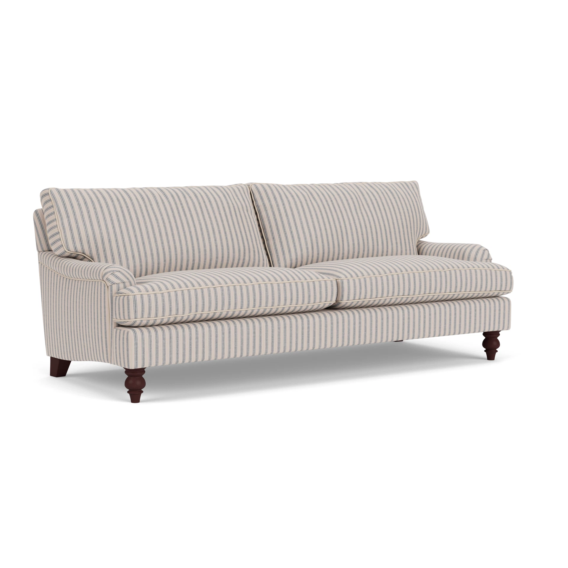 Morris 4 Seater Sofa in Kingham Stripe - Indigo with Light legs