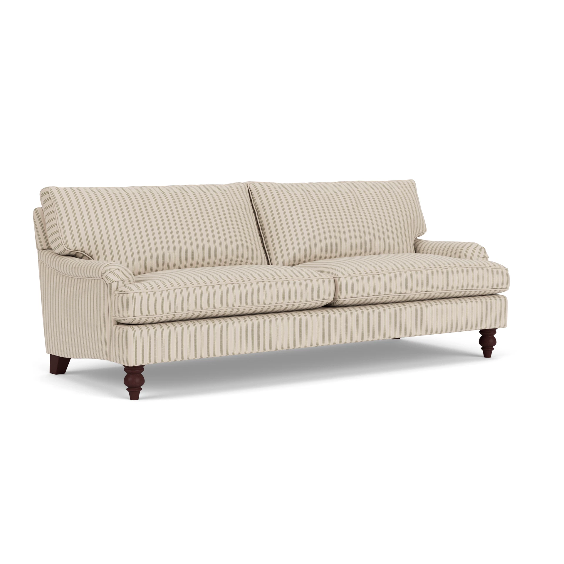 Morris 4 Seater Sofa in Kingham Stripe - Sage with Light legs