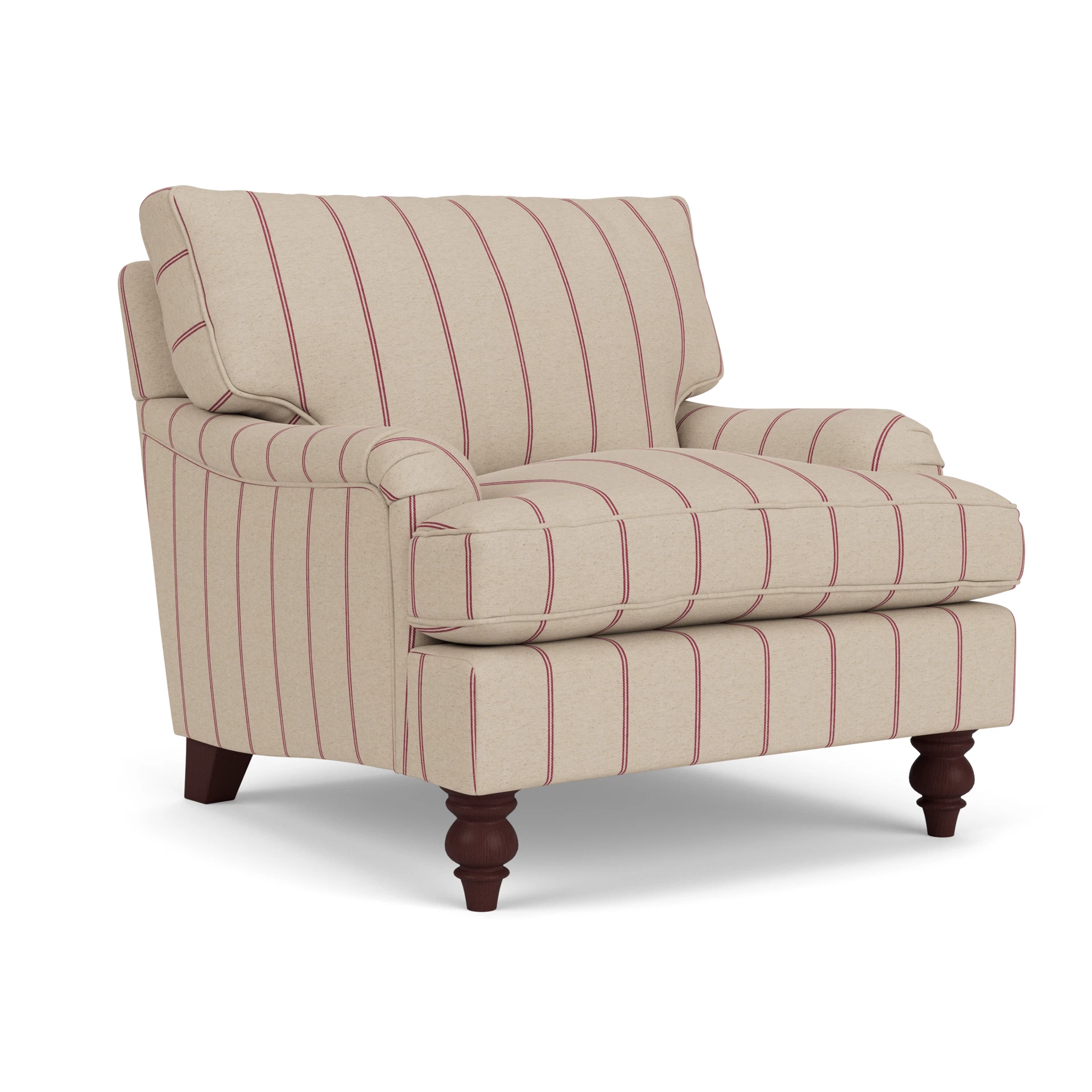 Morris Armchair in Compton Stripe - Raspberry with Light legs