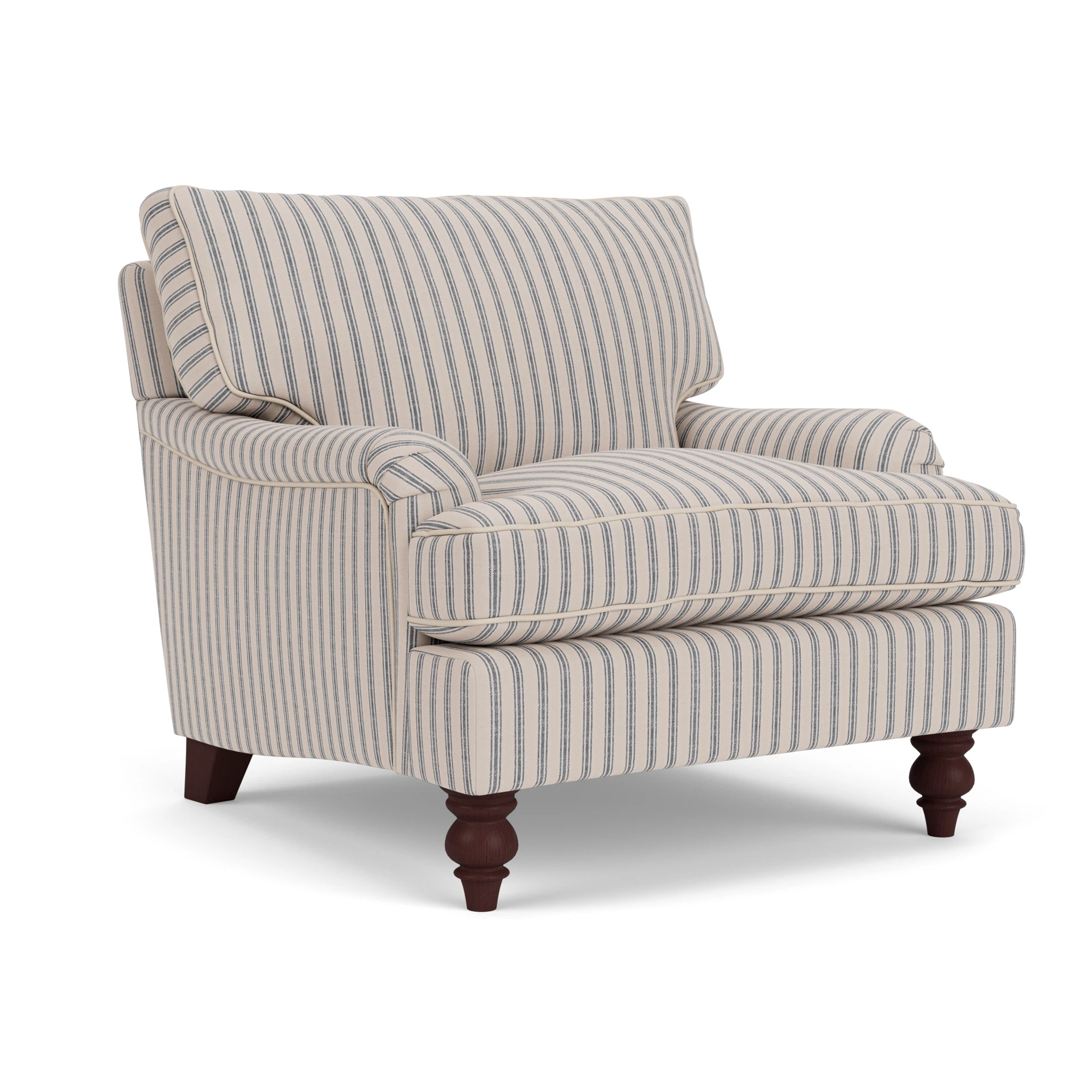 Morris Armchair in Kingham Stripe - Indigo with Light legs