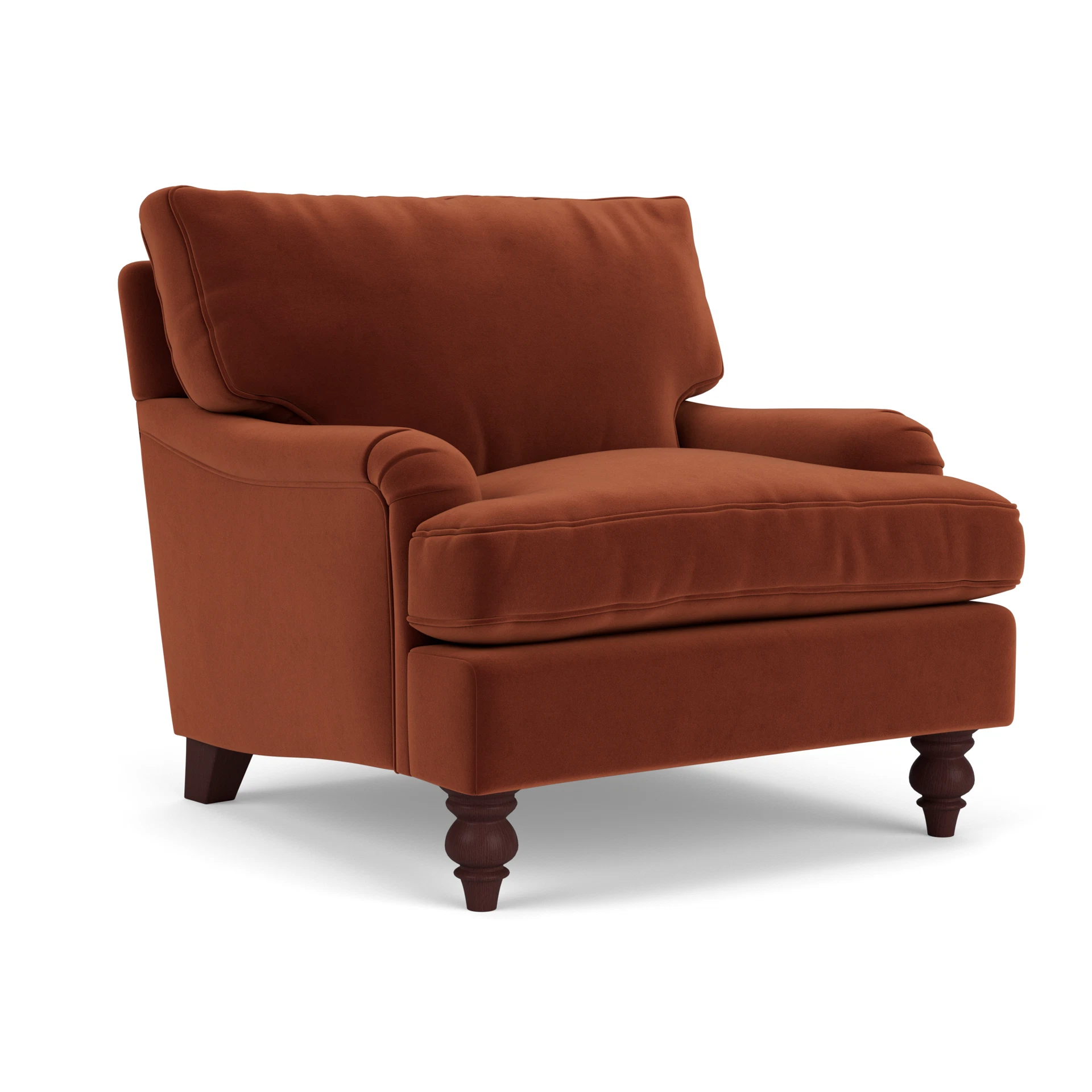 Morris Armchair in Matt Velvet - Brick with Light legs