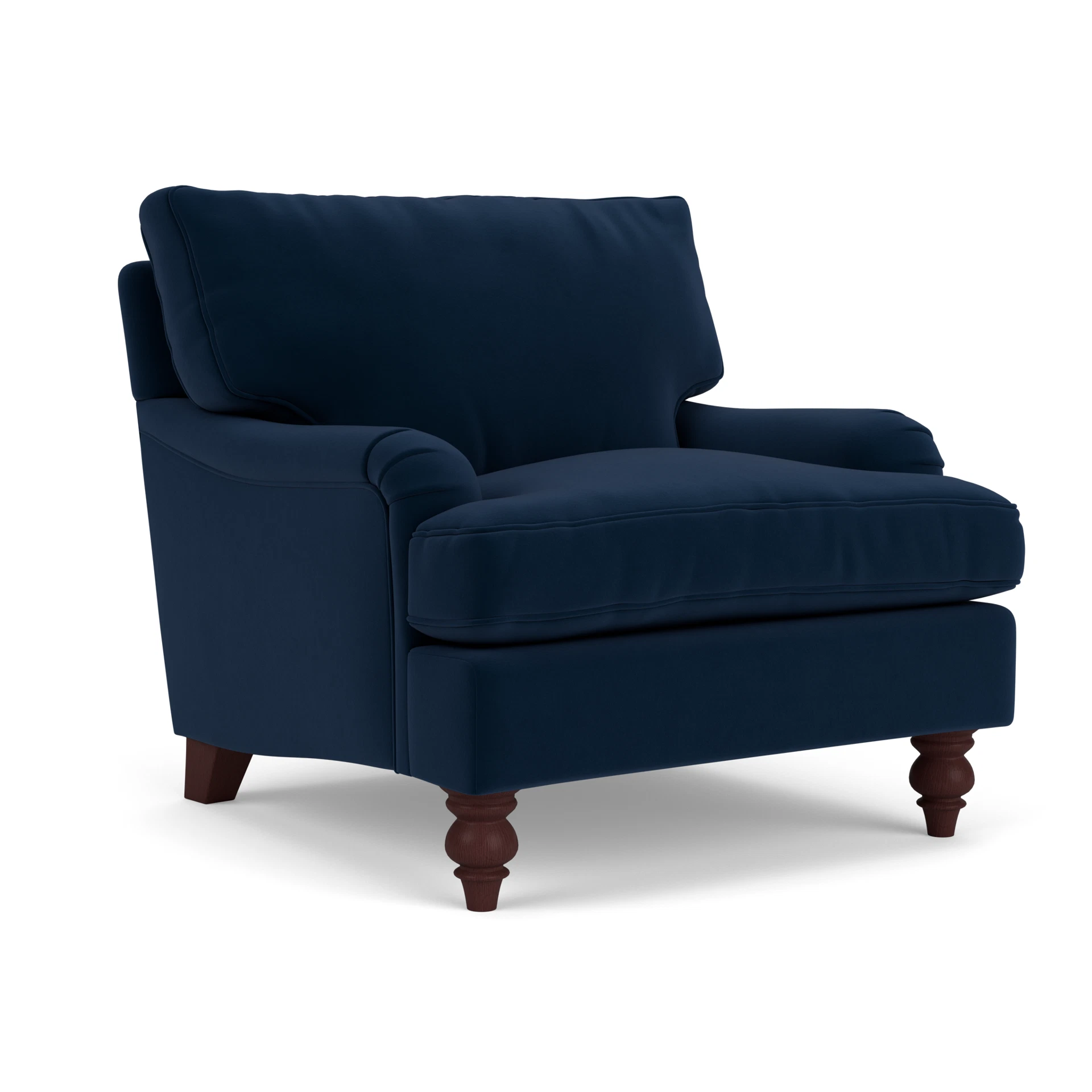 Morris Armchair in Matt Velvet - Deep Blue with Light legs