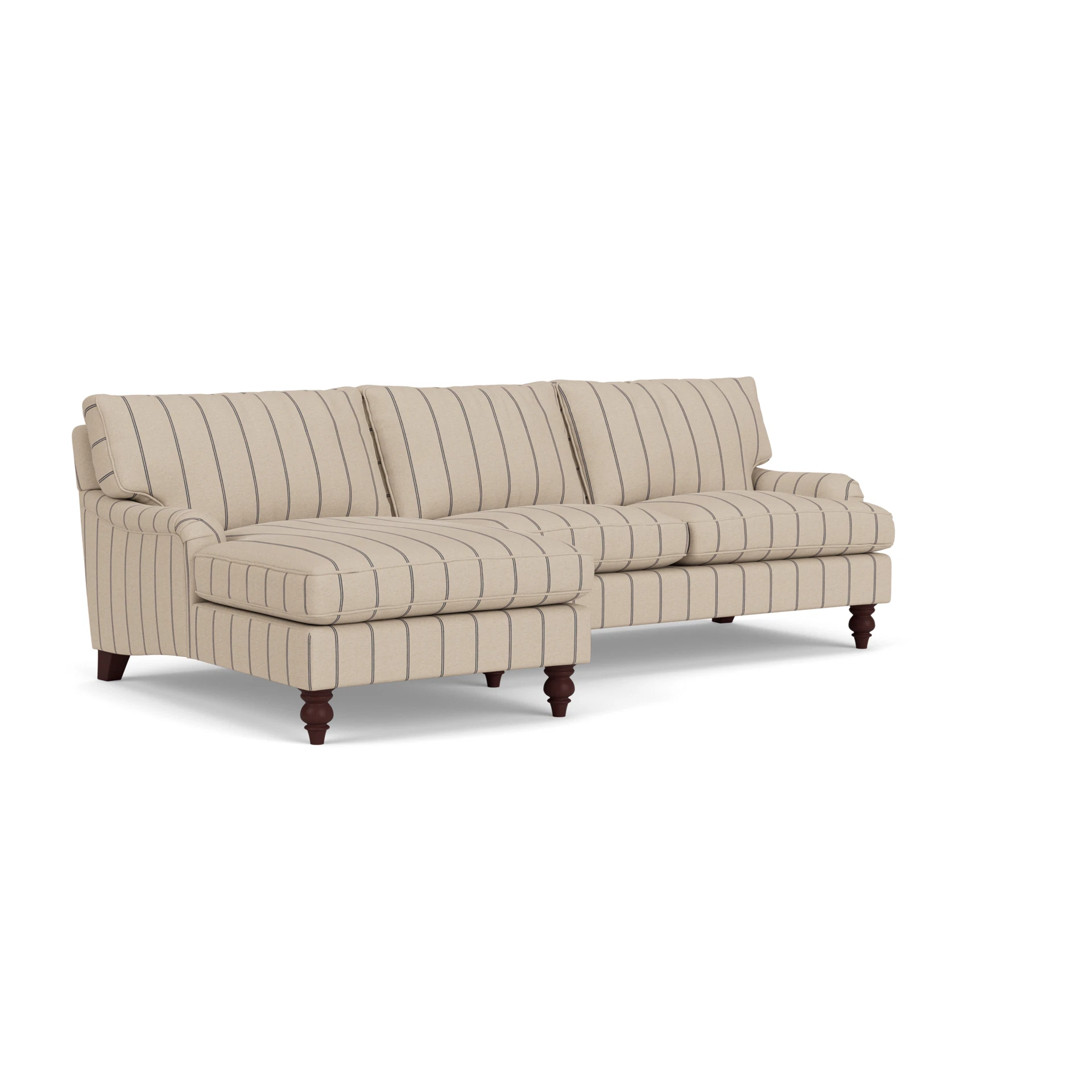 Morris Chaise Large Left Hand in Compton Stripe - Charcoal with Light legs