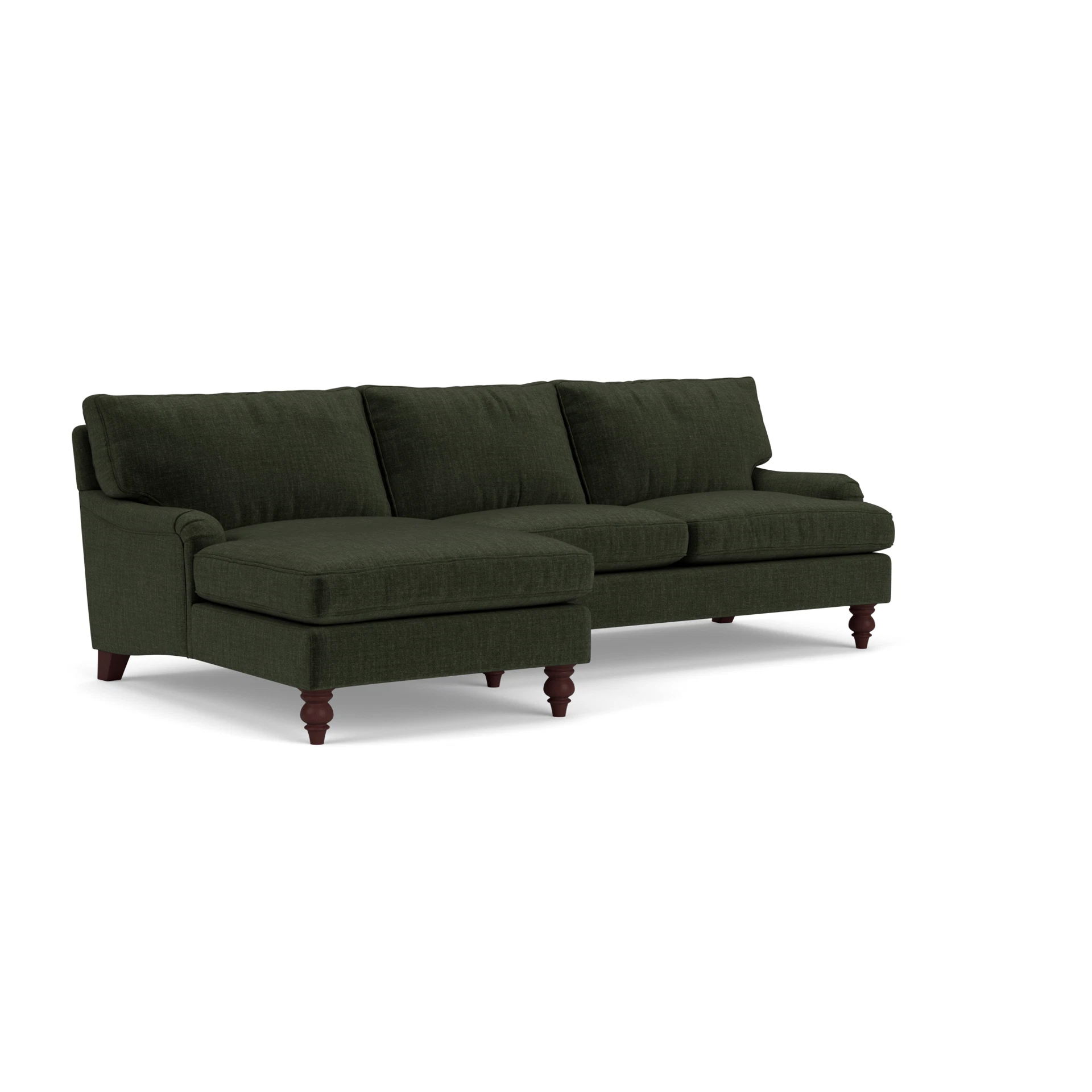 Morris Chaise Large Left Hand in Eco Chenille - Moss with Light legs