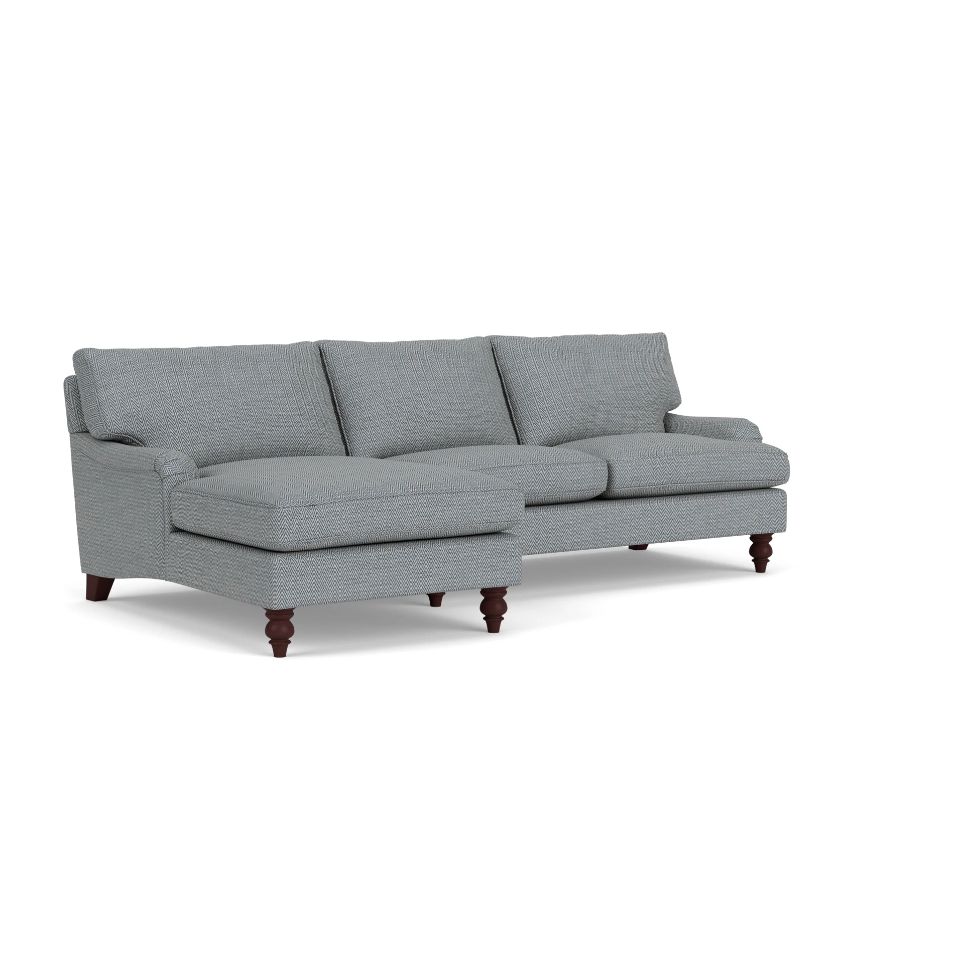Morris Chaise Large Left Hand in Herringbone Weave - Navy with Light legs