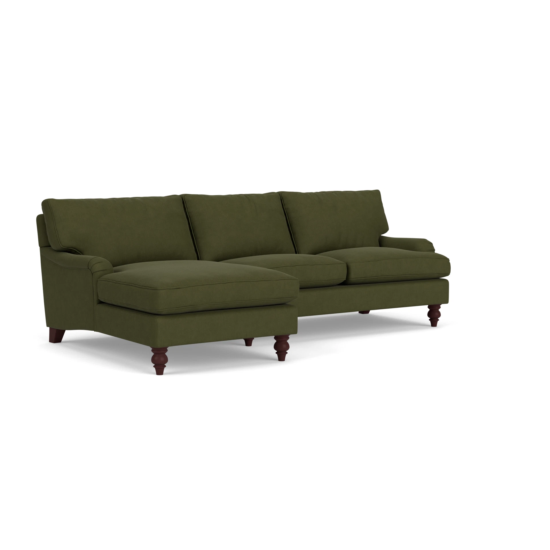 Morris Chaise Large Left Hand in House Linen Mix - Forest Green with Light legs