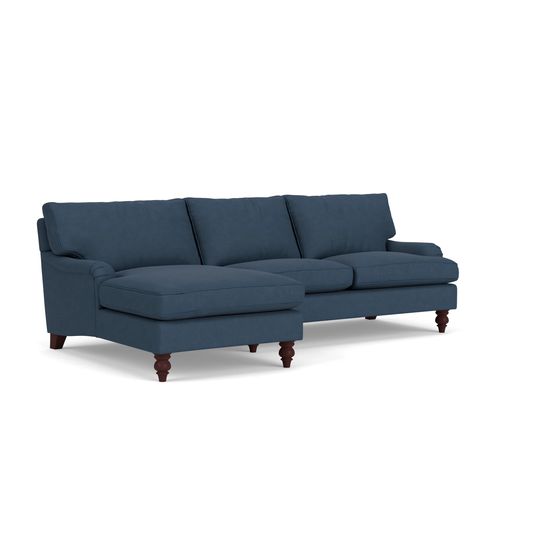 Morris Chaise Large Left Hand in House Linen Mix - Indigo with Light legs