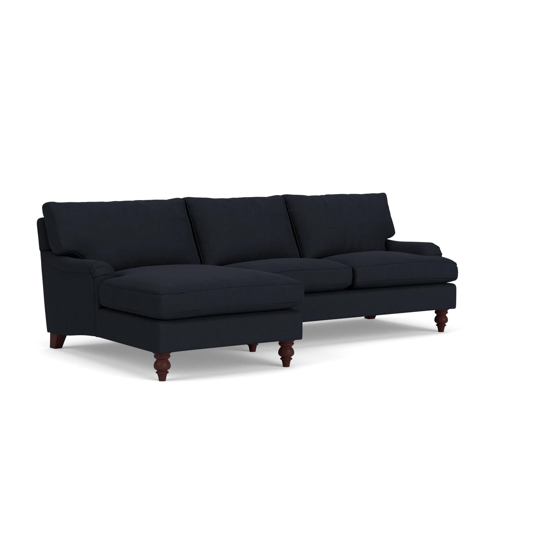 Morris Chaise Large Left Hand in House Linen Mix - Ink with Light legs