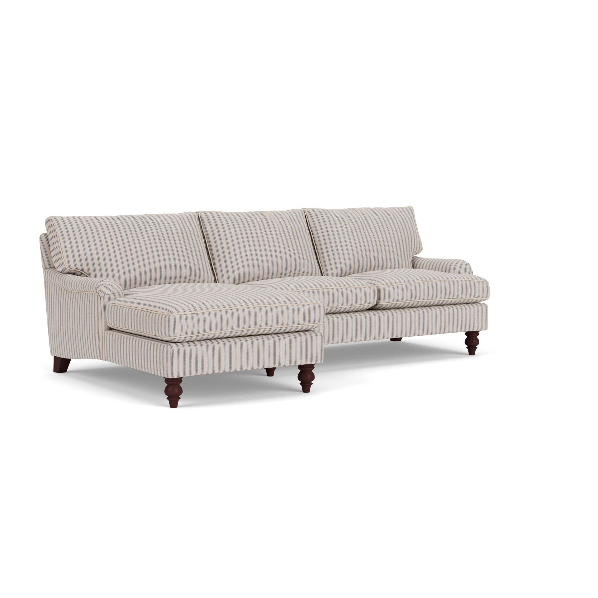 Morris Chaise Large Left Hand in Kingham Stripe - Indigo with Light legs