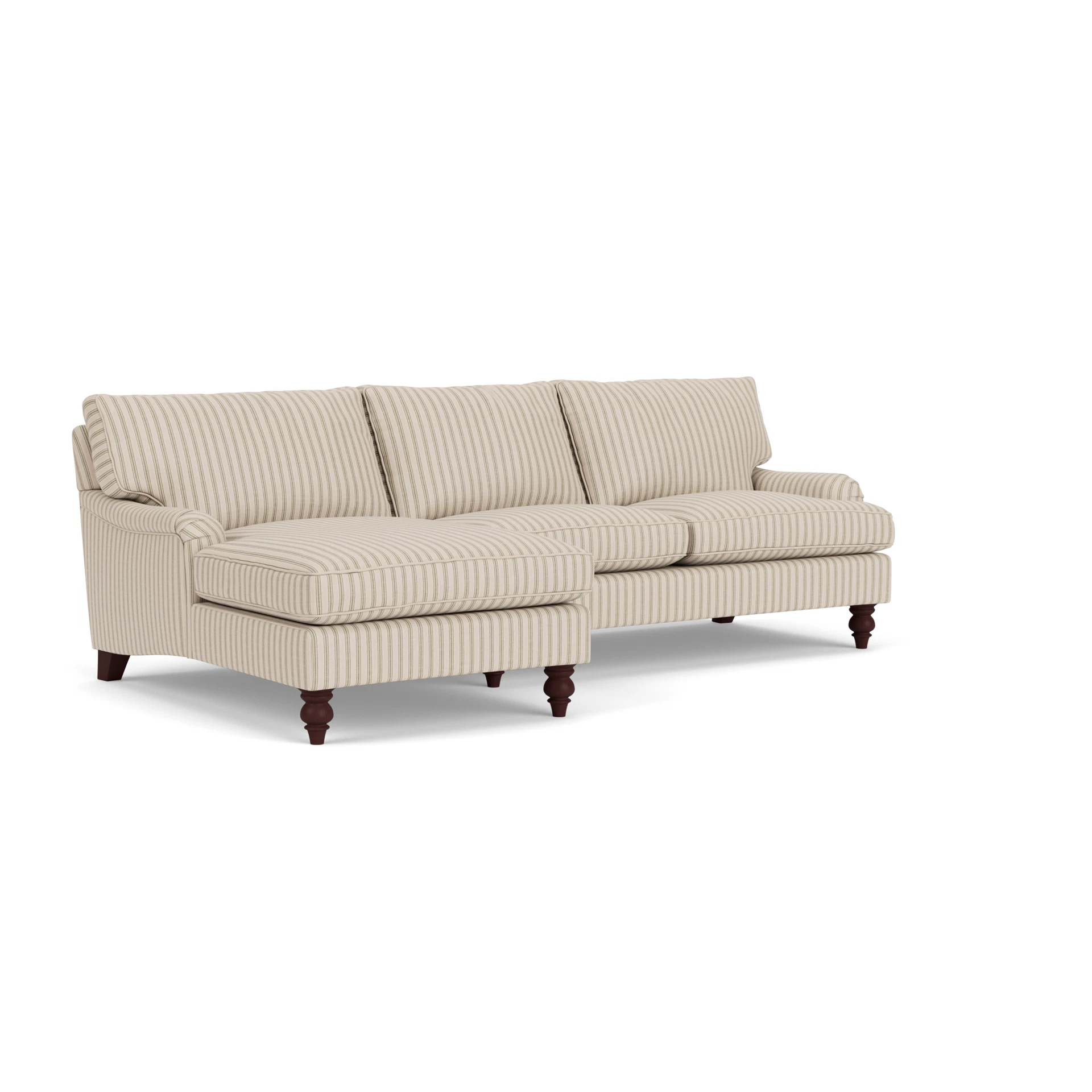 Morris Chaise Large Left Hand in Kingham Stripe - Sage with Light legs