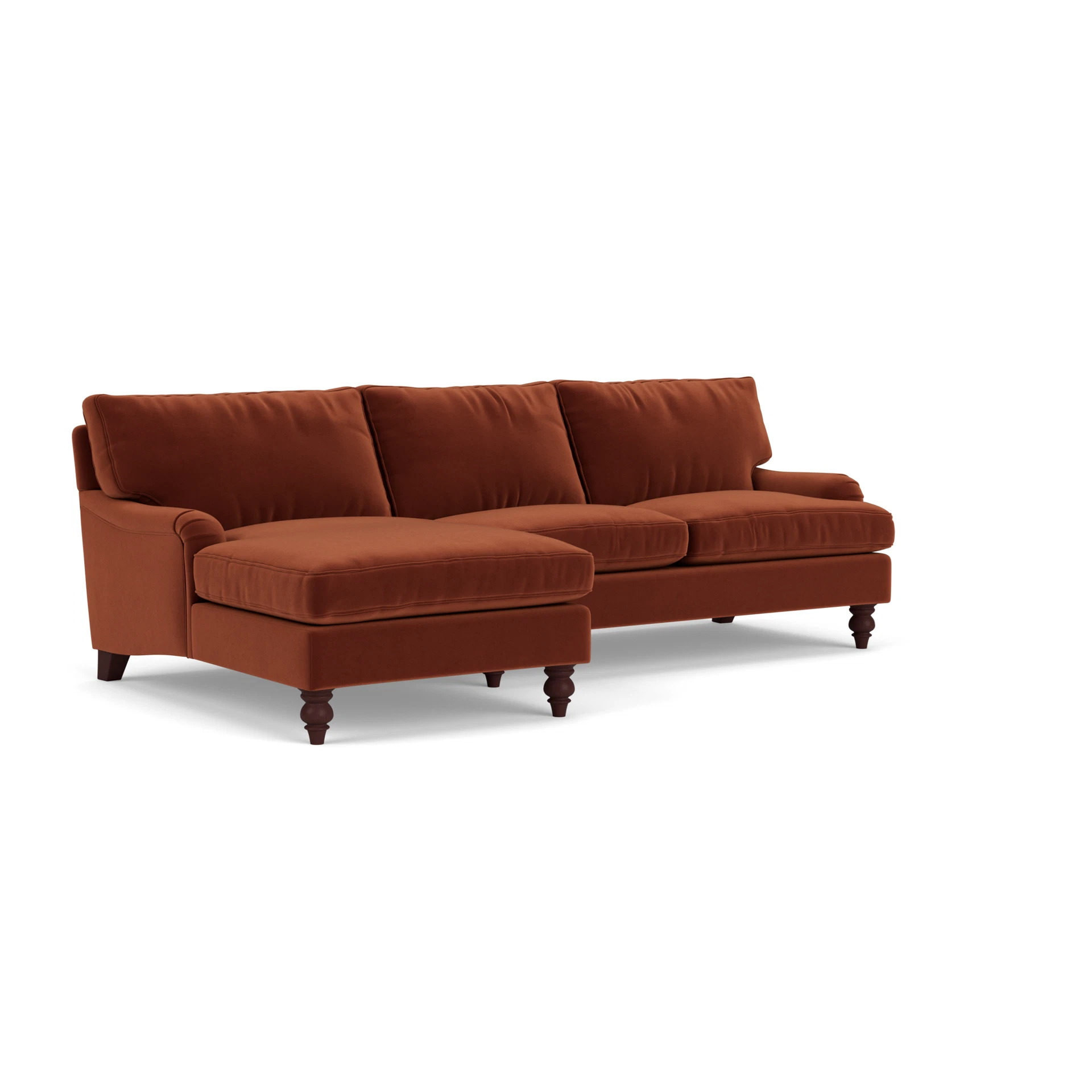 Morris Chaise Large Left Hand in Matt Velvet - Brick with Light legs