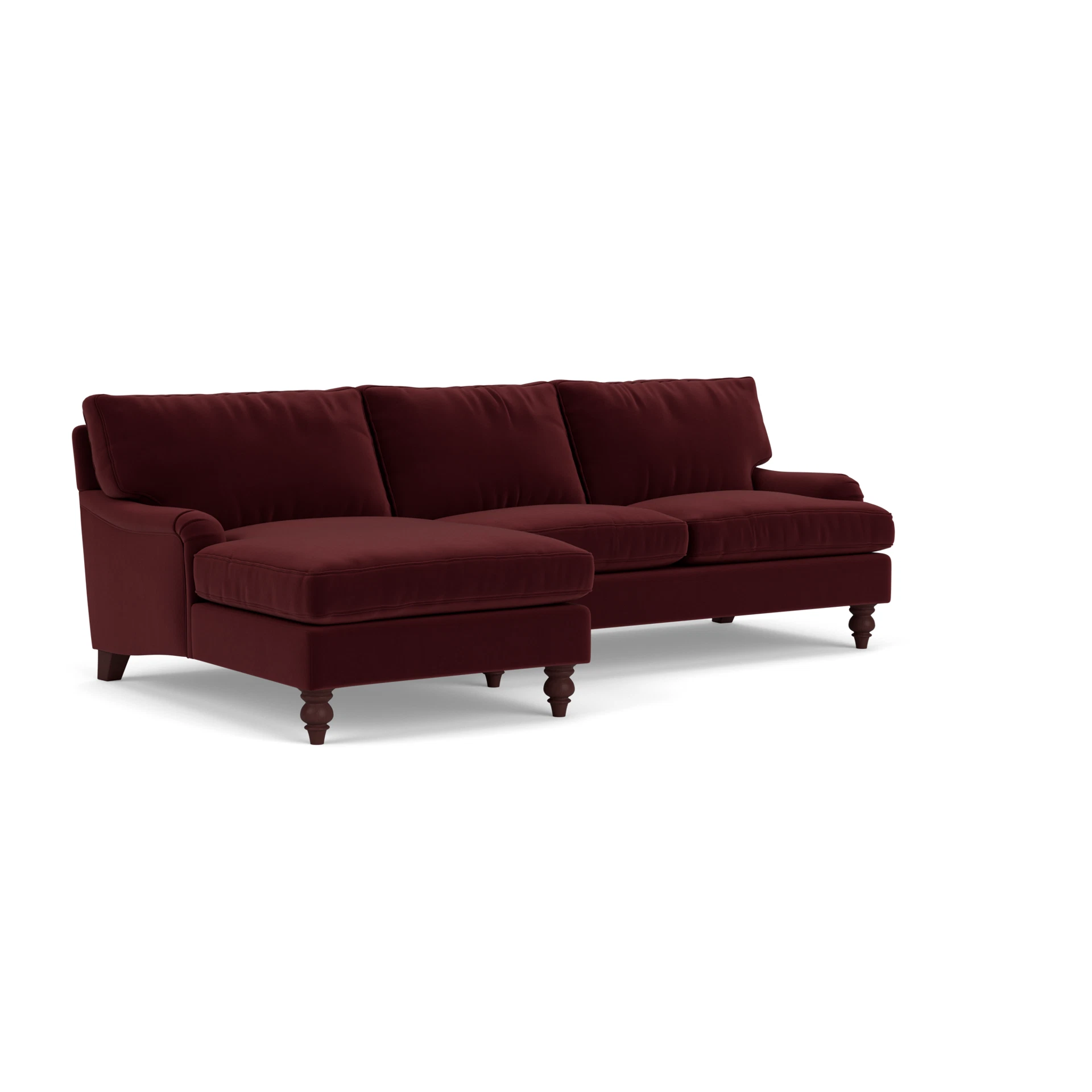 Morris Chaise Large Left Hand in Matt Velvet - Dark Rosehip with Light legs