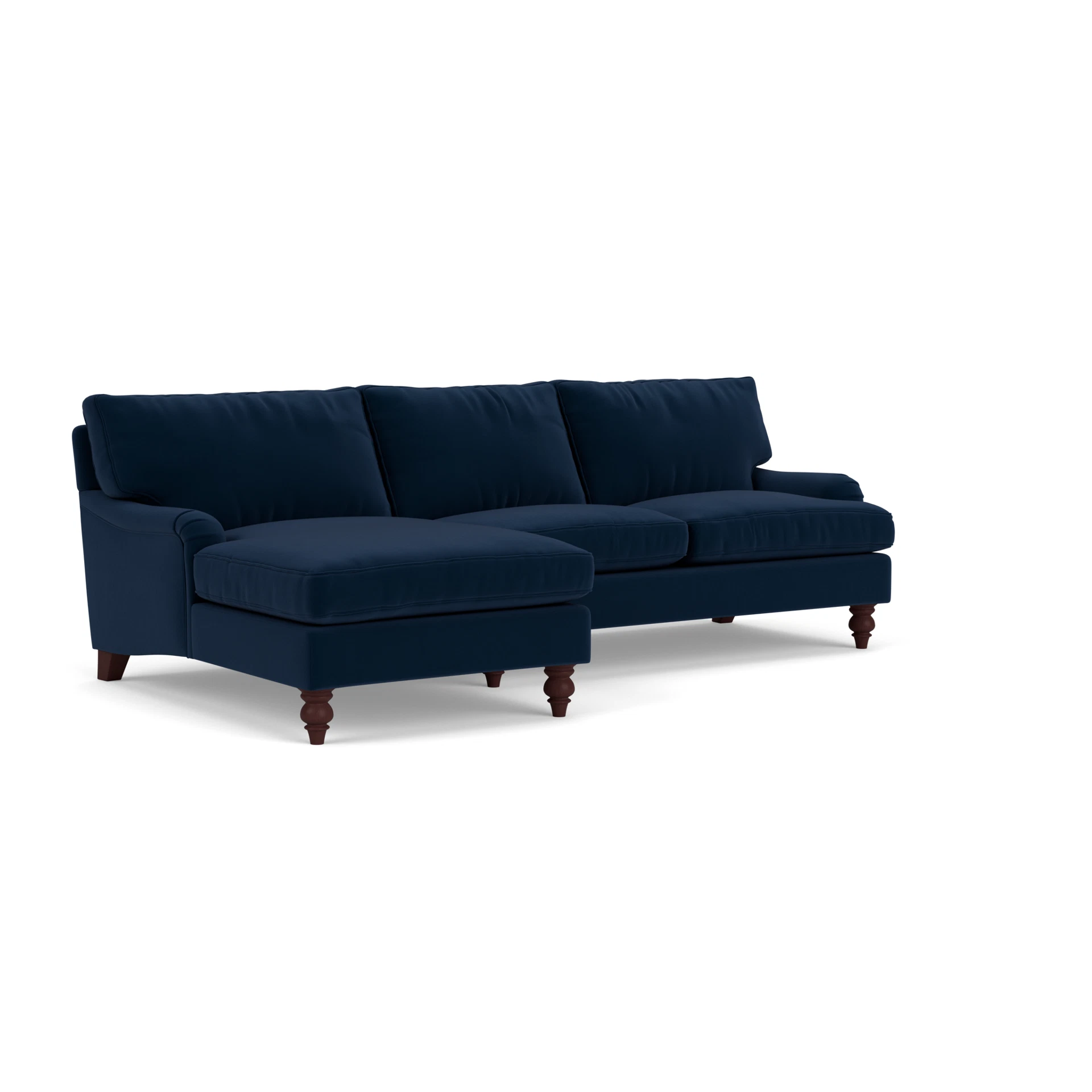 Morris Chaise Large Left Hand in Matt Velvet - Deep Blue with Light legs