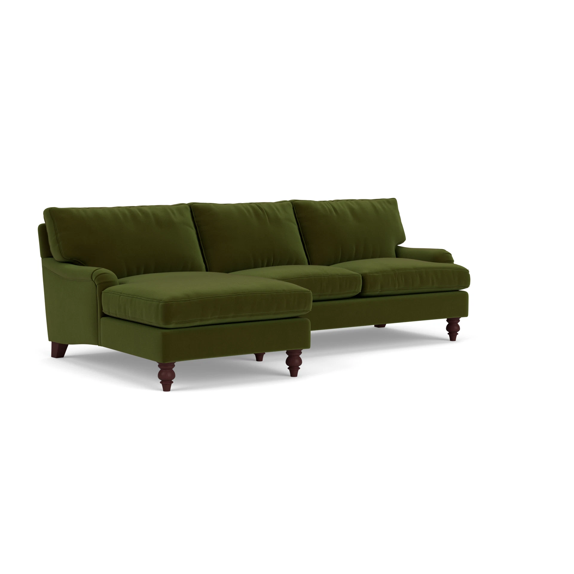 Morris Chaise Large Left Hand in Matt Velvet - Forest Green with Light legs