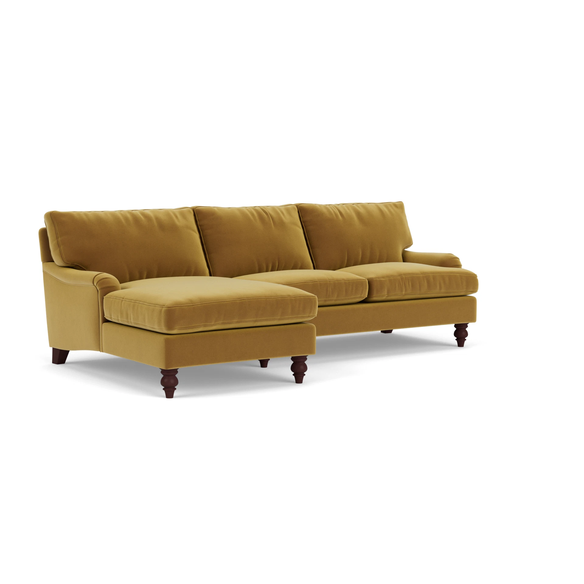 Morris Chaise Large Left Hand in Matt Velvet - Mustard with Light legs