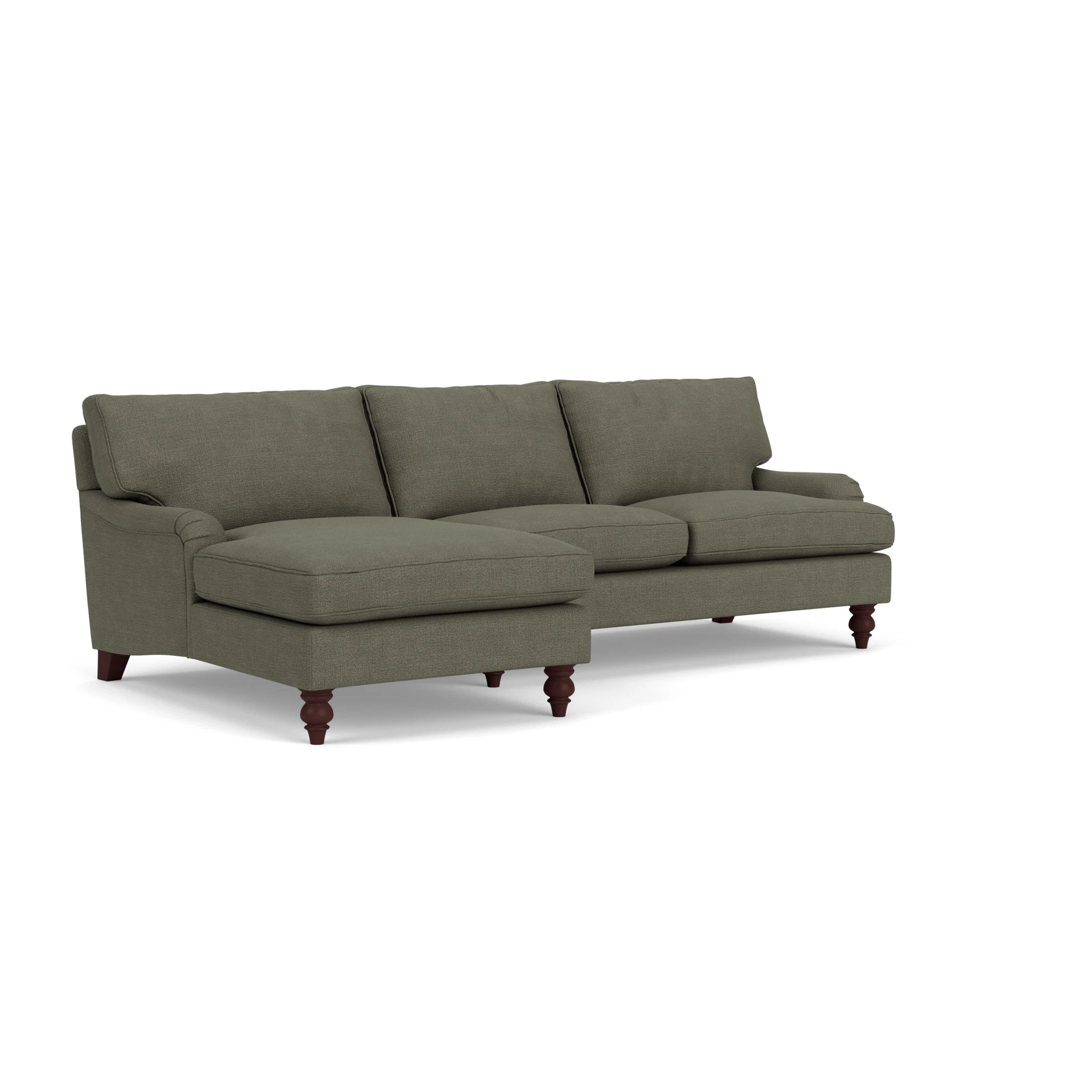 Morris Chaise Large Left Hand in Rustic Weave - Deep Forest with Light legs