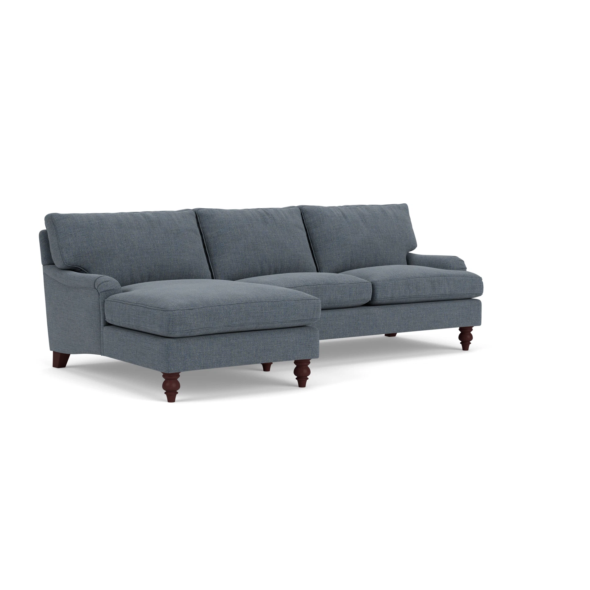 Morris Chaise Large Left Hand in Rustic Weave - Indigo with Light legs