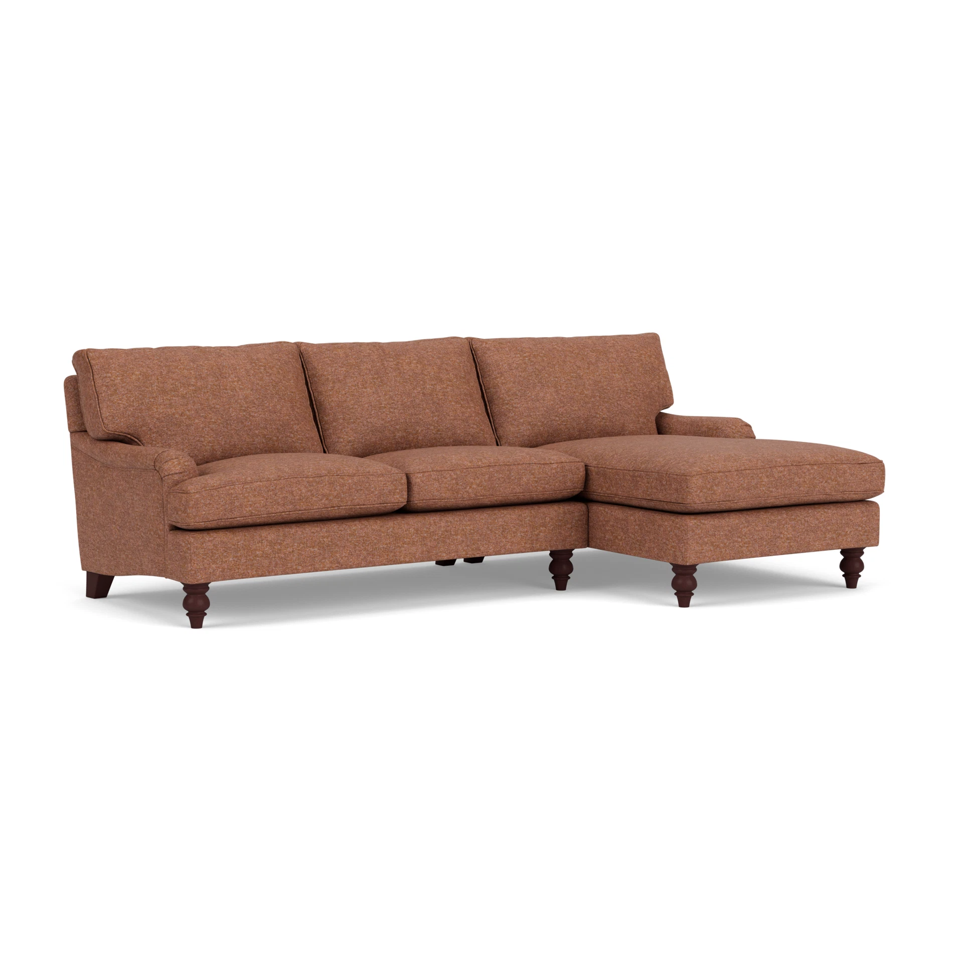 Morris Chaise Large Right Hand in Aquaclean Oxford - Brick Marl with Light legs