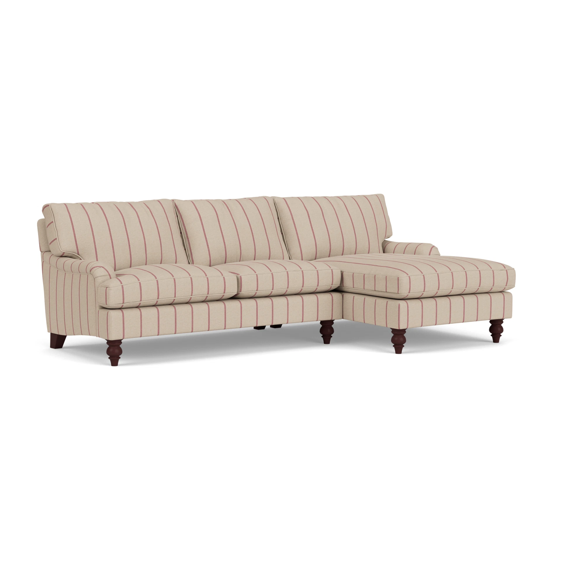 Morris Chaise Large Right Hand in Compton Stripe - Raspberry with Light legs