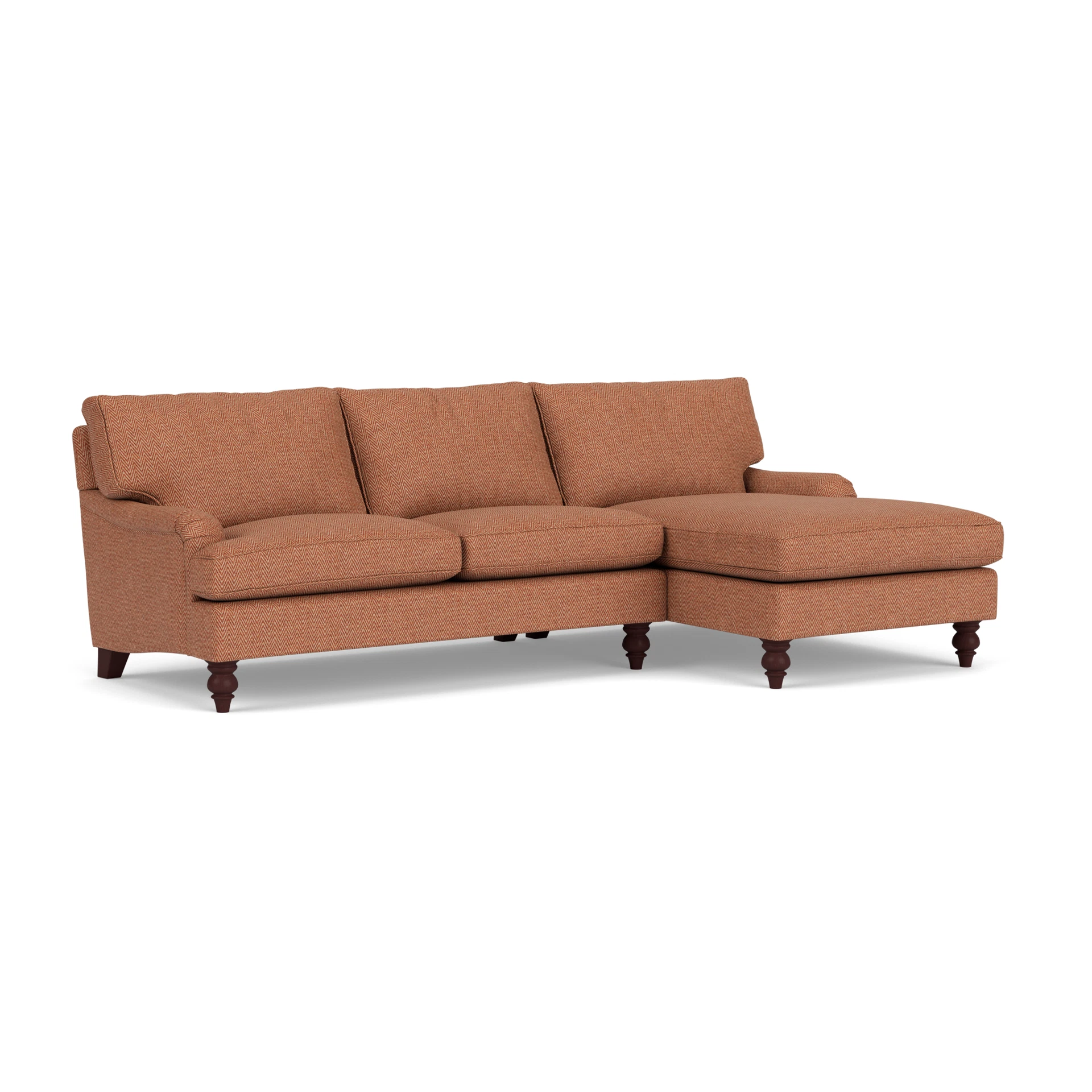 Morris Chaise Large Right Hand in Herringbone Weave - Brick with Light legs