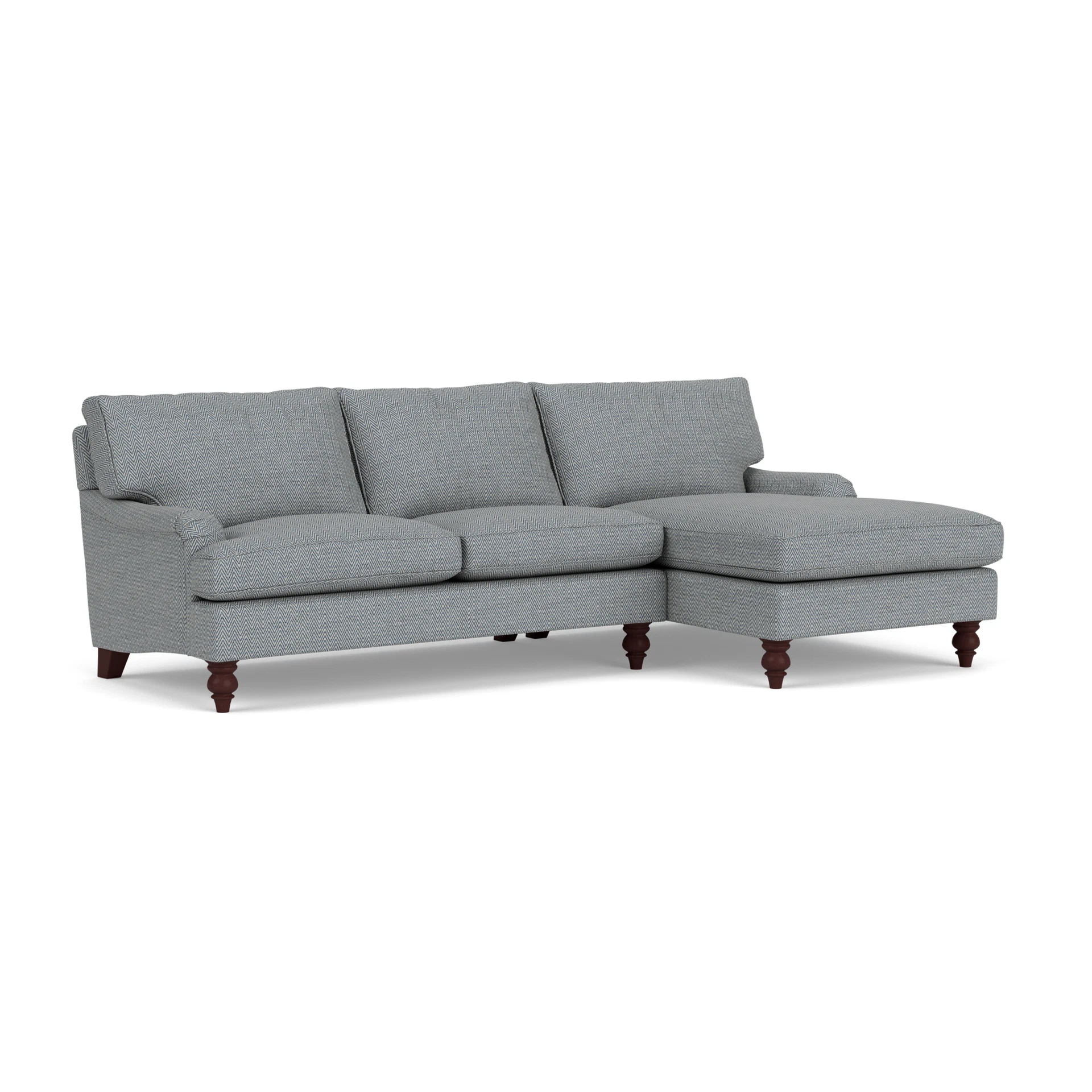 Morris Chaise Large Right Hand in Herringbone Weave - Navy with Light legs