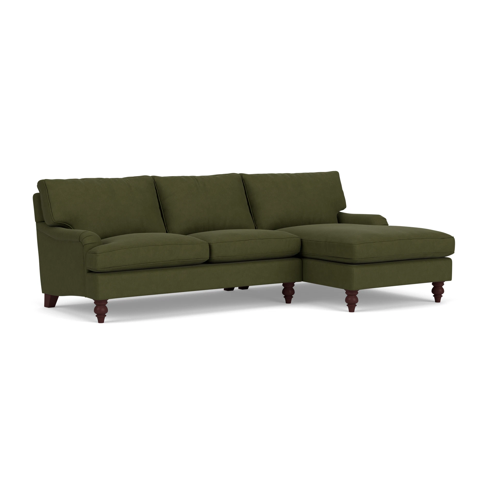 Morris Chaise Large Right Hand in House Linen Mix - Forest Green with Light legs