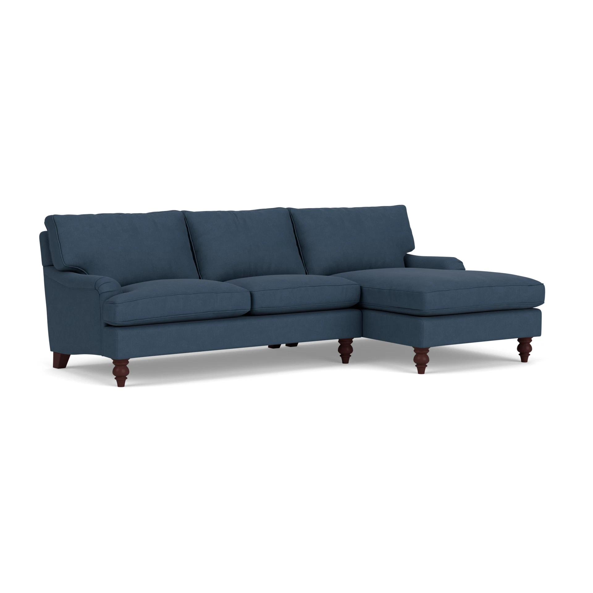 Morris Chaise Large Right Hand in House Linen Mix - Indigo with Light legs