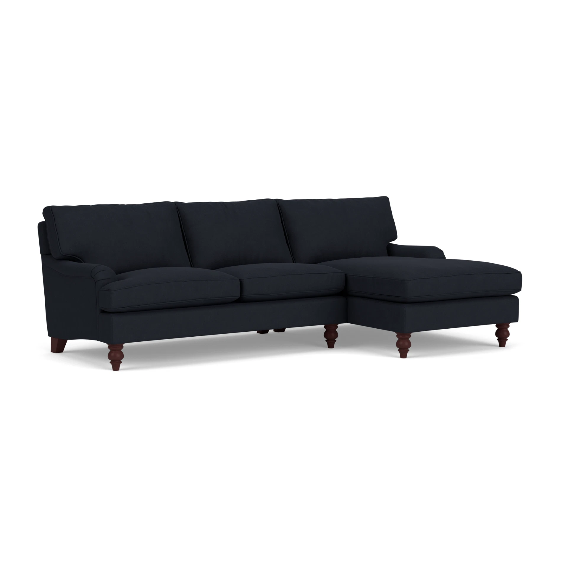 Morris Chaise Large Right Hand in House Linen Mix - Ink with Light legs