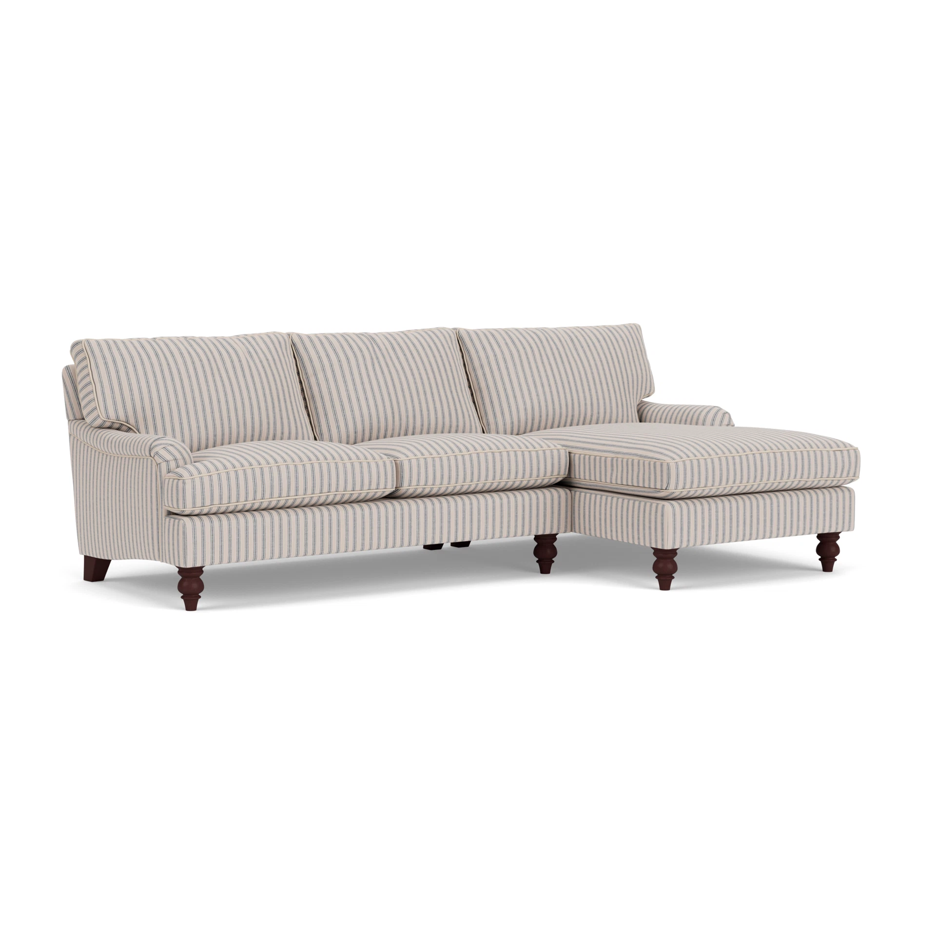 Morris Chaise Large Right Hand in Kingham Stripe - Indigo with Light legs