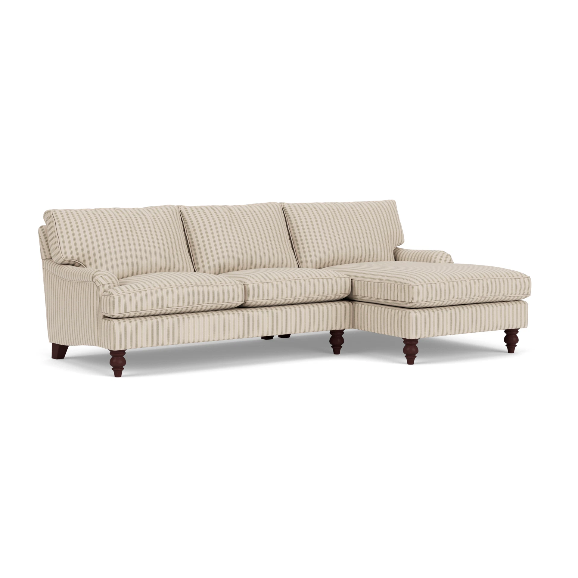 Morris Chaise Large Right Hand in Kingham Stripe - Sage with Light legs