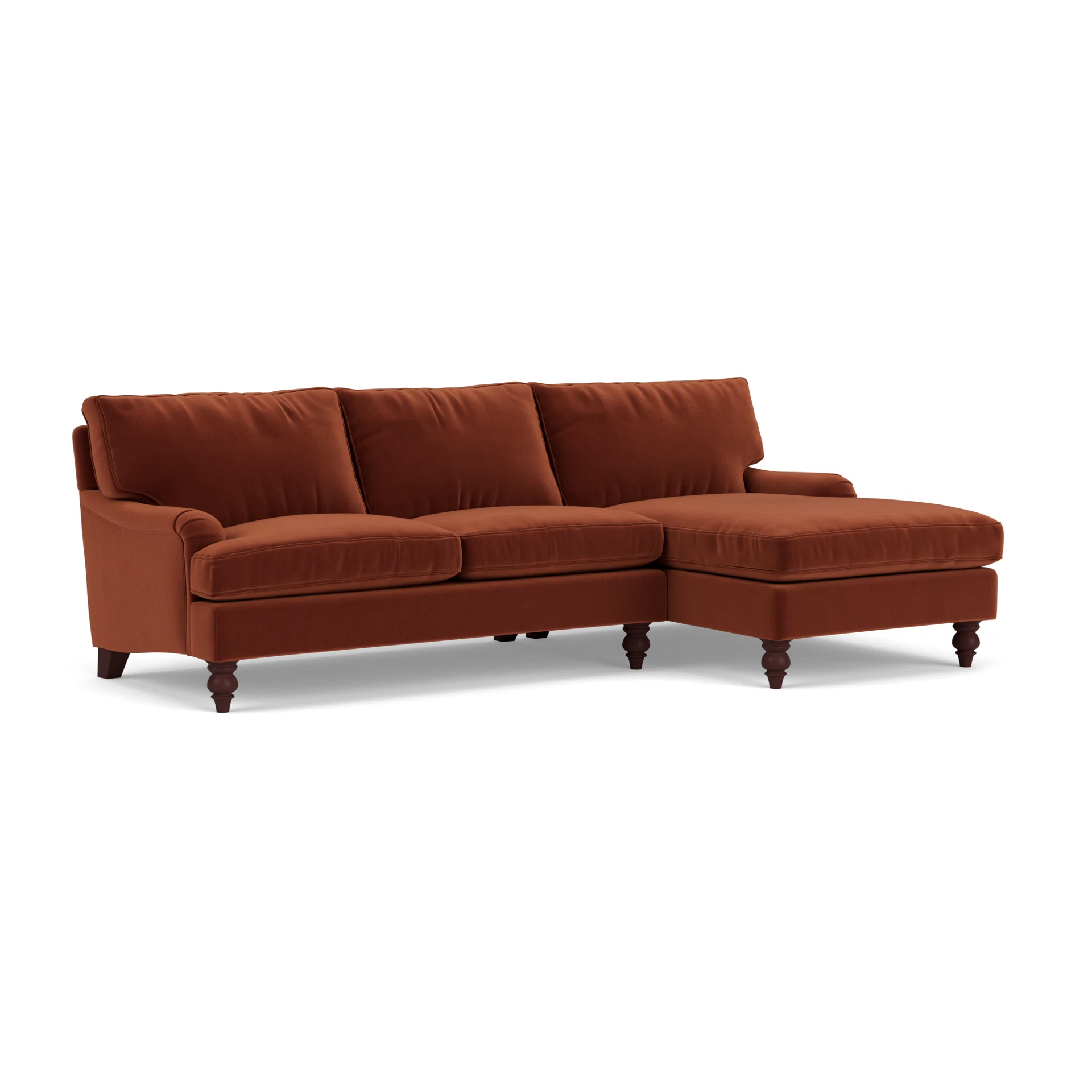 Morris Chaise Large Right Hand in Matt Velvet - Brick with Light legs