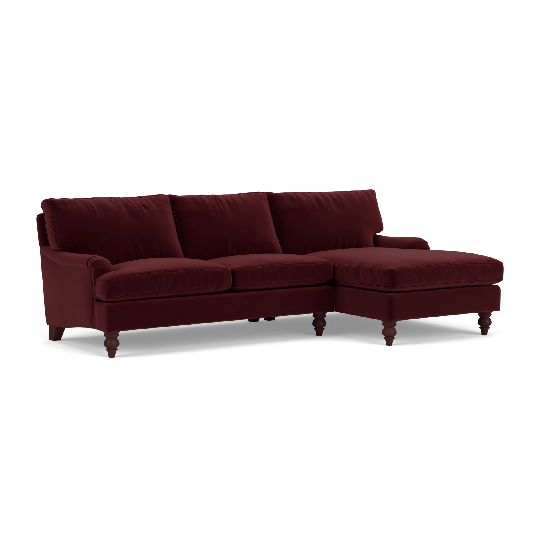 Morris Chaise Large Right Hand in Matt Velvet - Dark Rosehip with Light legs