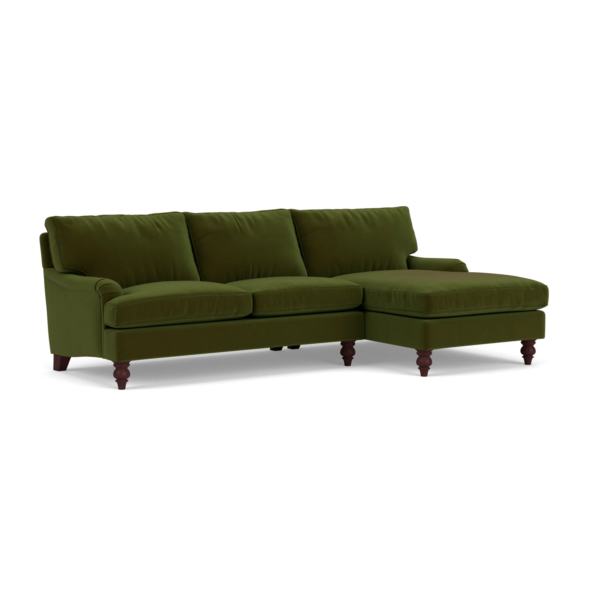 Morris Chaise Large Right Hand in Matt Velvet - Forest Green with Light legs