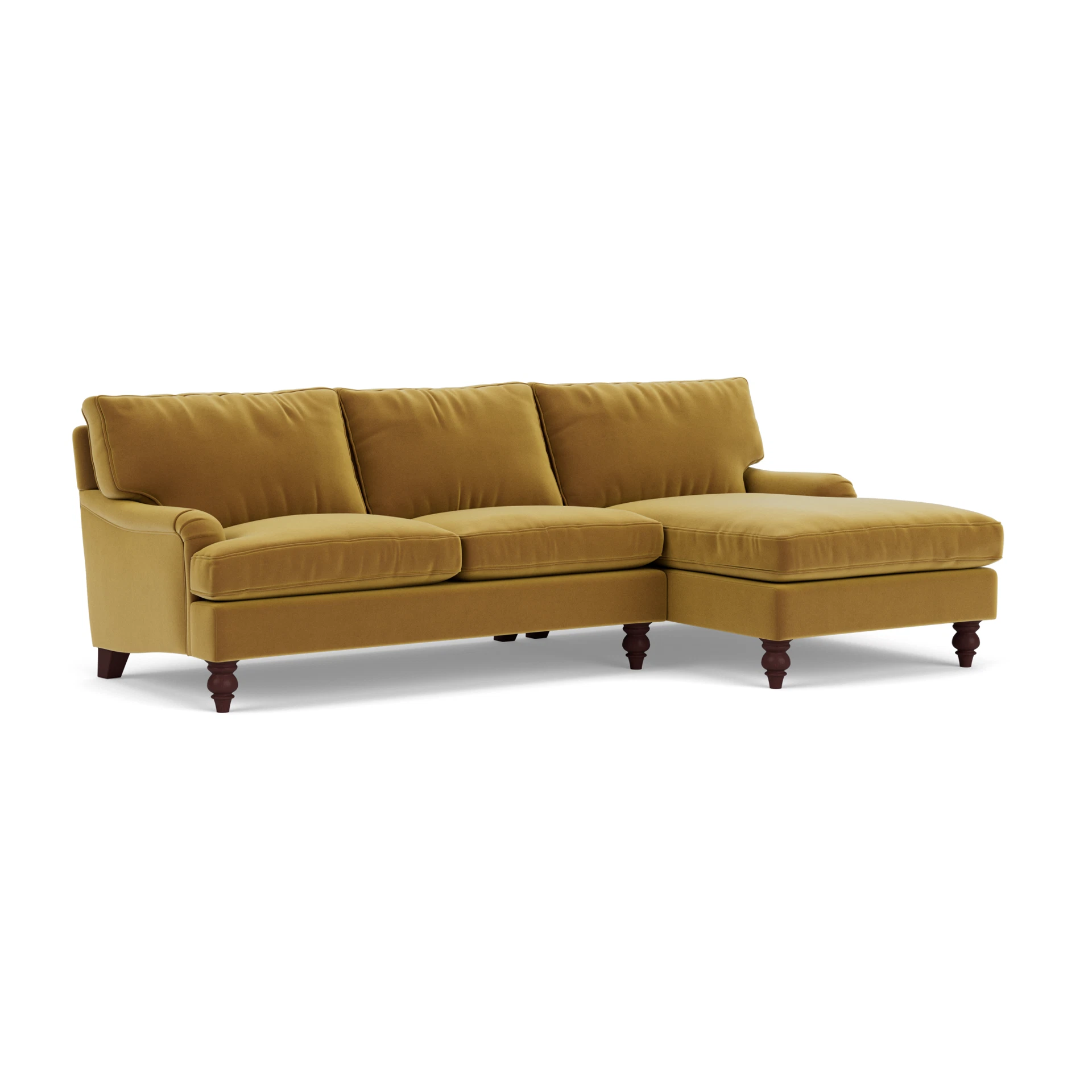Morris Chaise Large Right Hand in Matt Velvet - Mustard with Light legs
