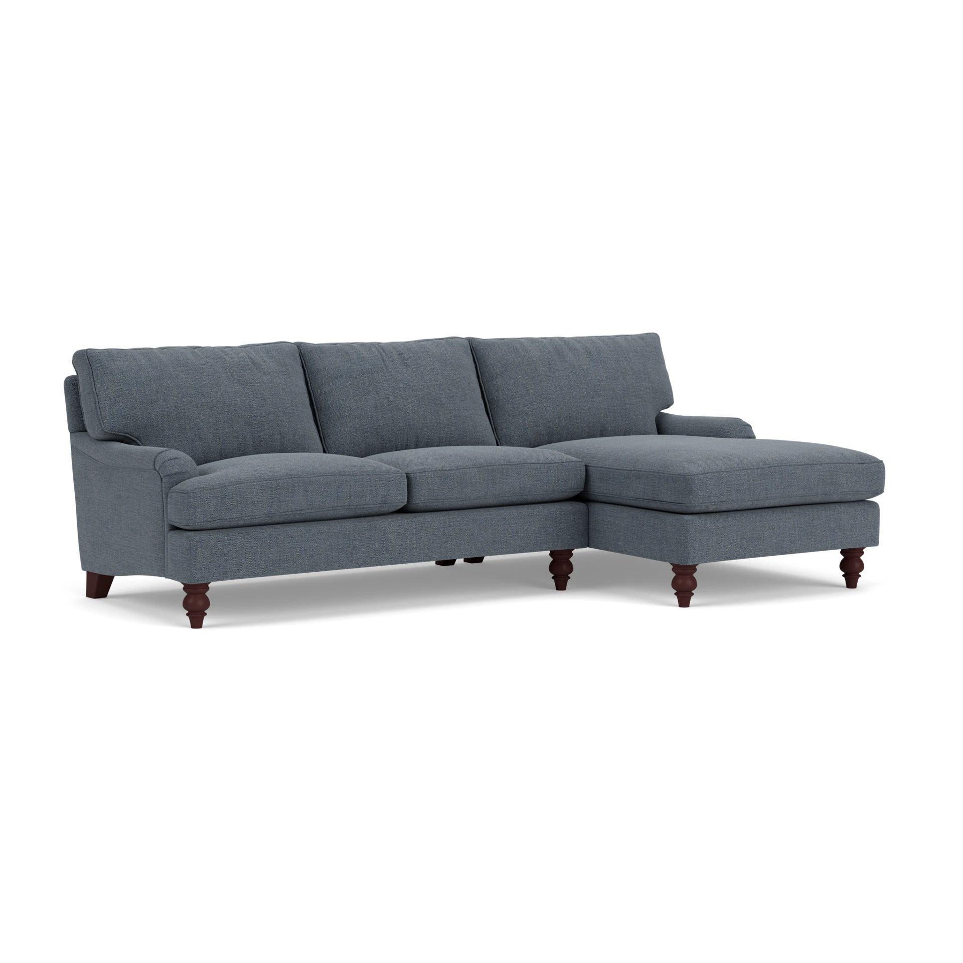 Morris Chaise Large Right Hand in Rustic Weave - Indigo with Light legs