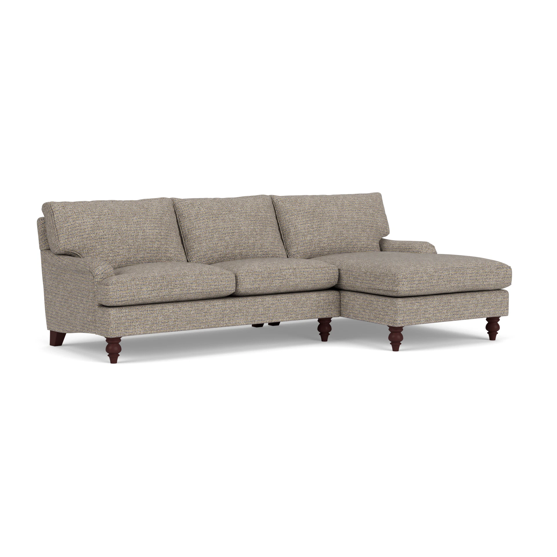 Morris Chaise Large Right Hand in Textured Weave - Shoreline Mix with Light legs