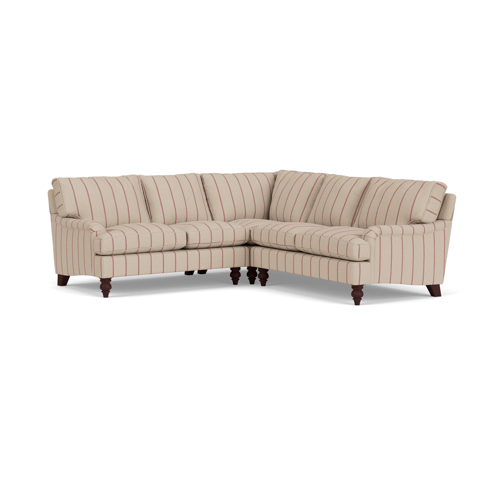 Morris Corner Sofa in Compton Stripe - Raspberry with Light legs
