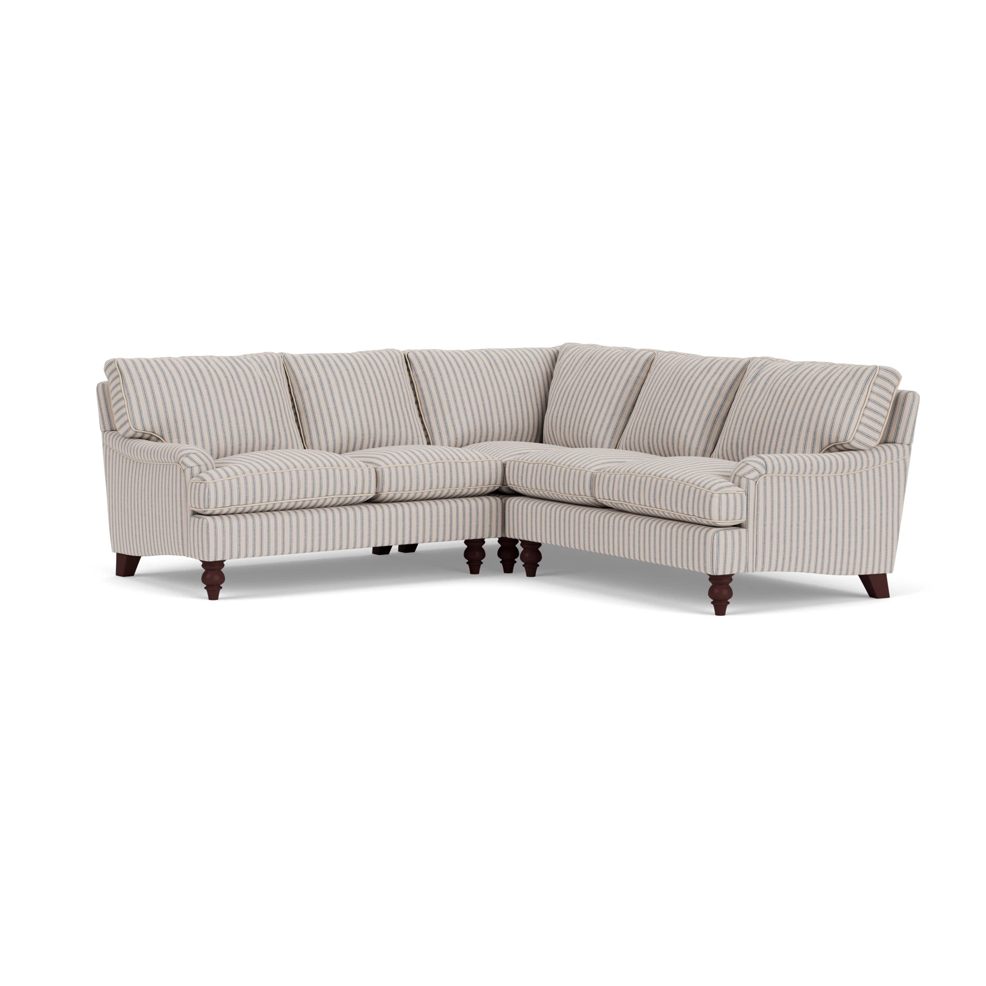 Morris Corner Sofa in Kingham Stripe - Indigo with Light legs