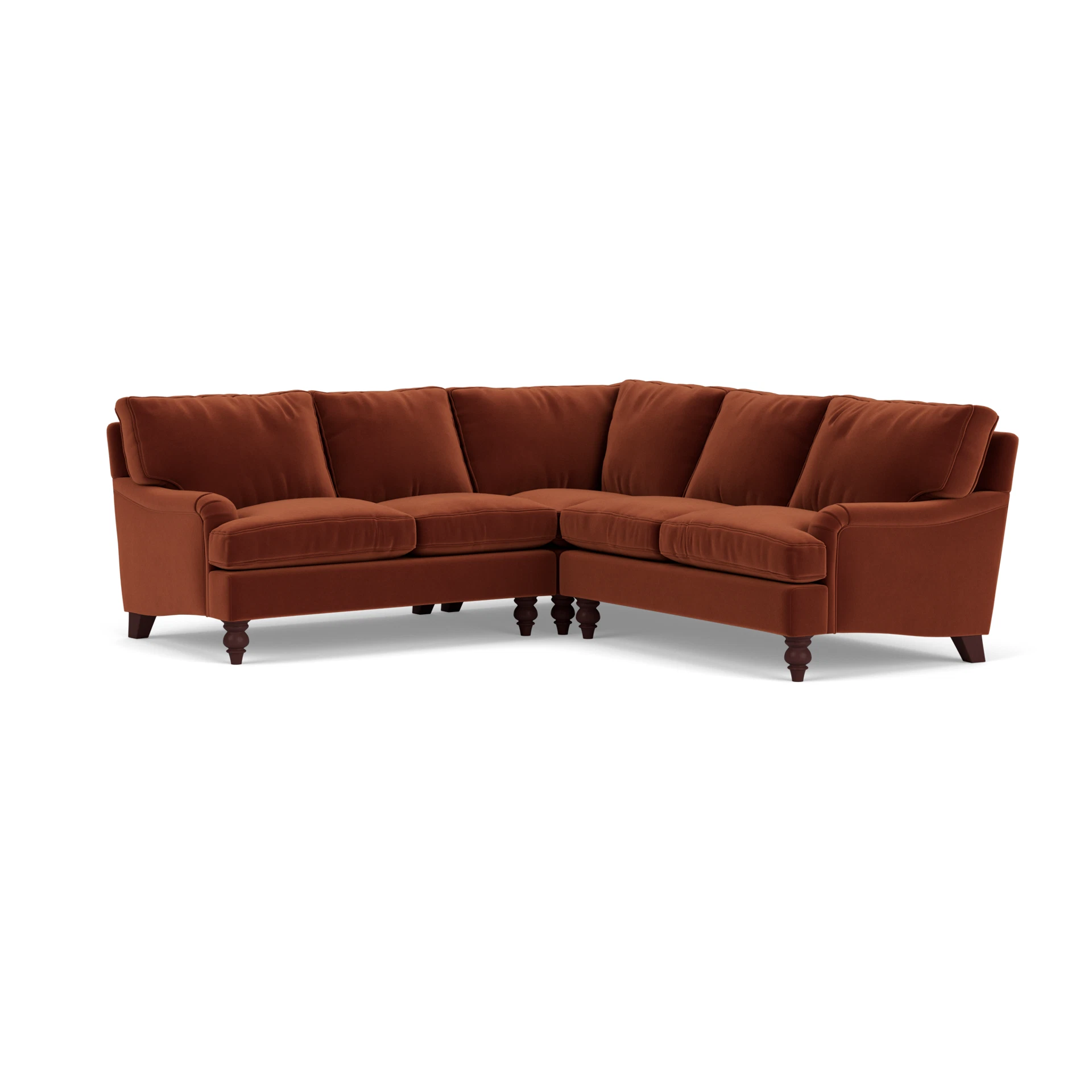 Morris Corner Sofa in Matt Velvet - Brick with Light legs