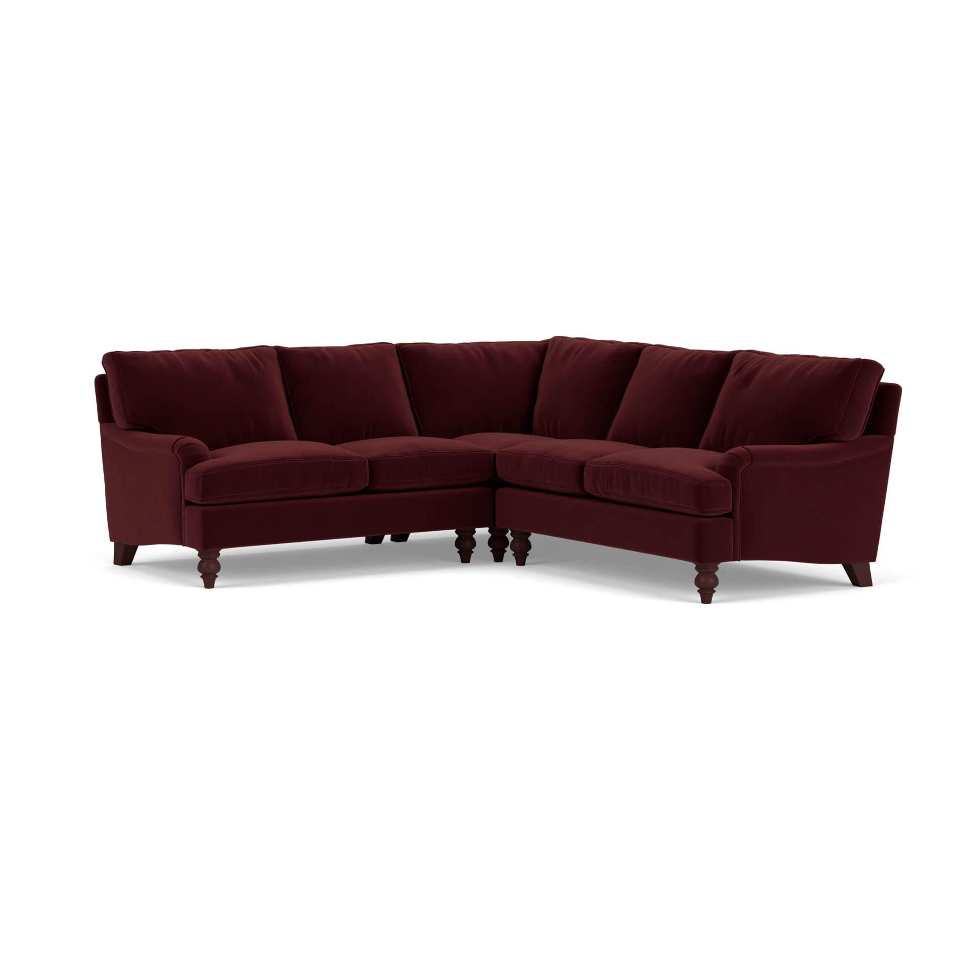 Morris Corner Sofa in Matt Velvet - Dark Rosehip with Light legs