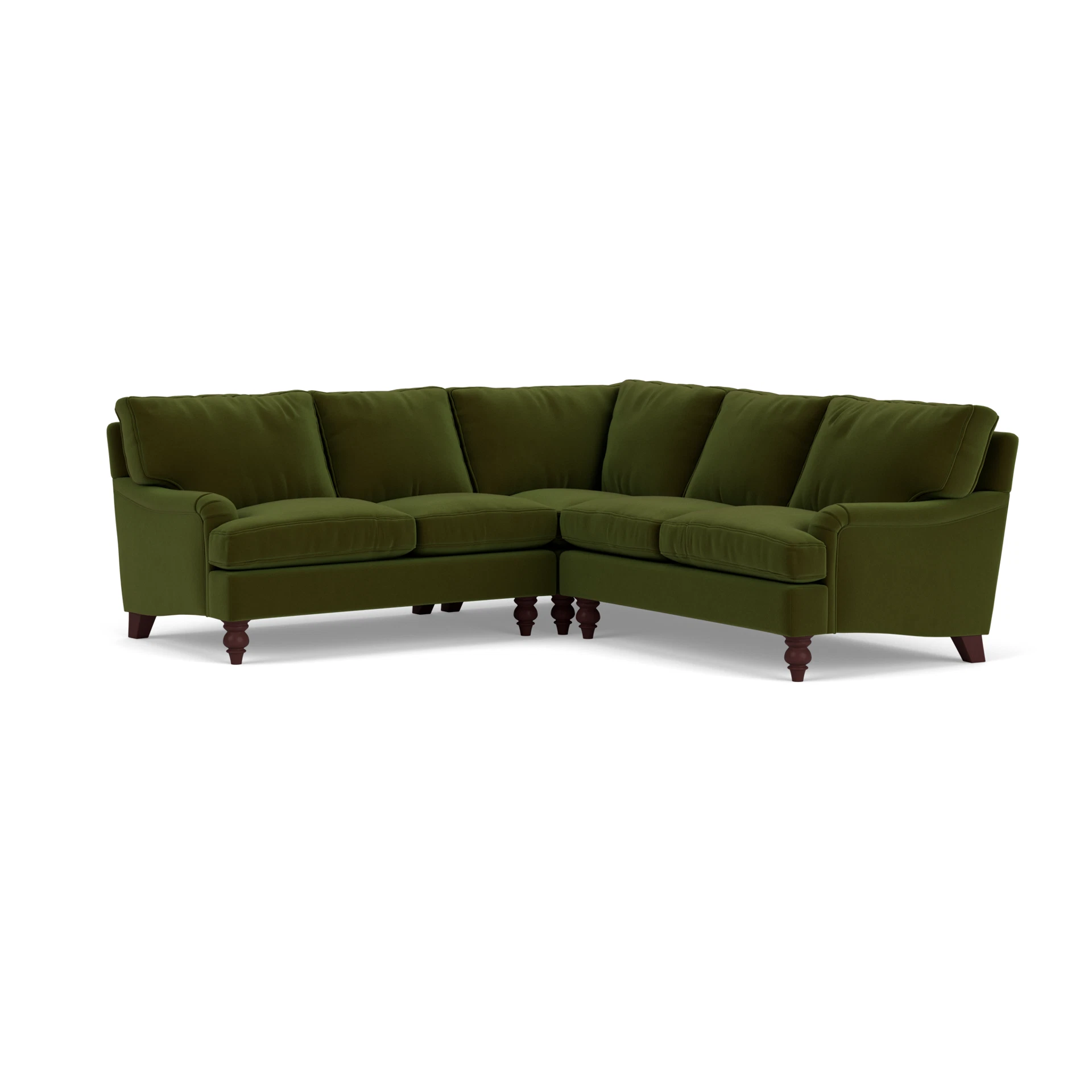 Morris Corner Sofa in Matt Velvet - Forest Green with Light legs