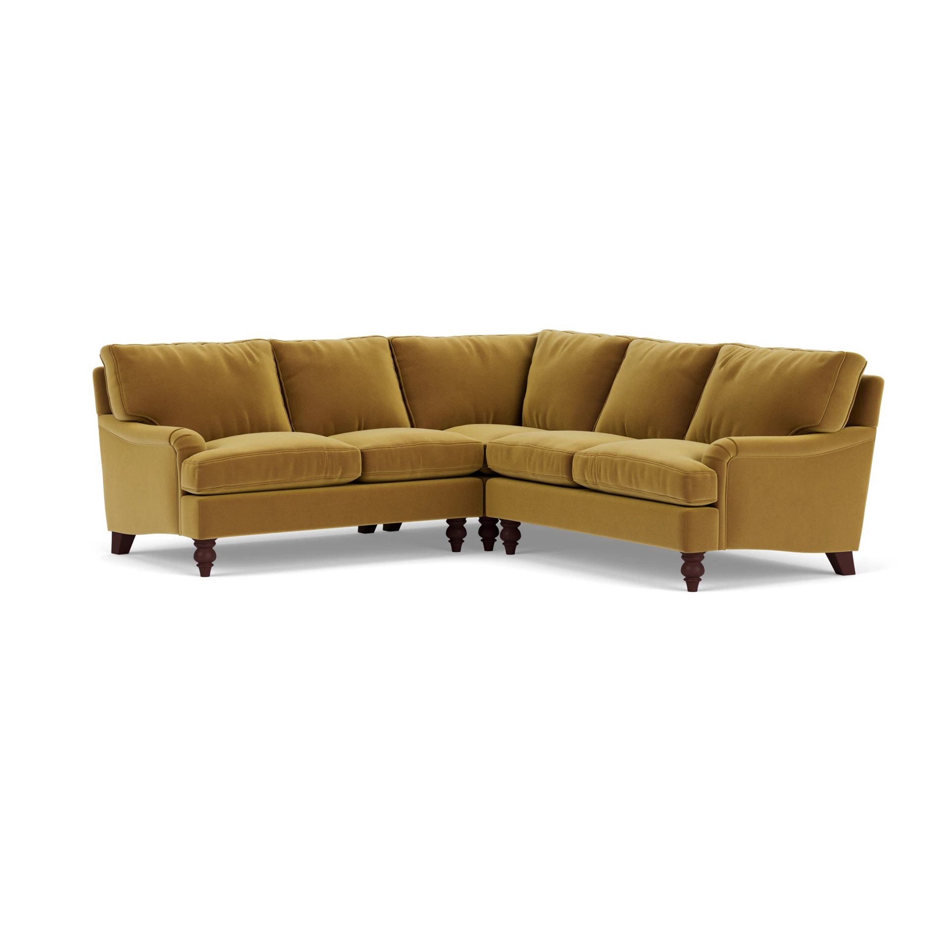 Morris Corner Sofa in Matt Velvet - Mustard with Light legs