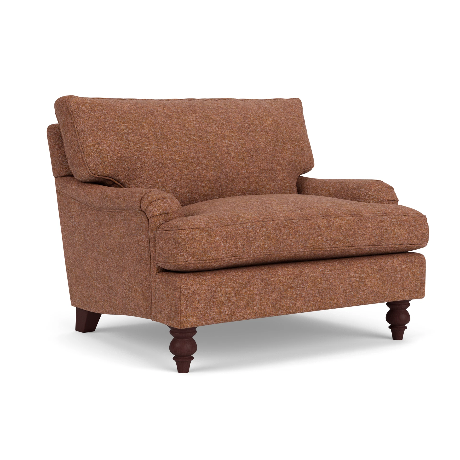 Morris Love Seat in Aquaclean Oxford - Brick Marl with Light legs