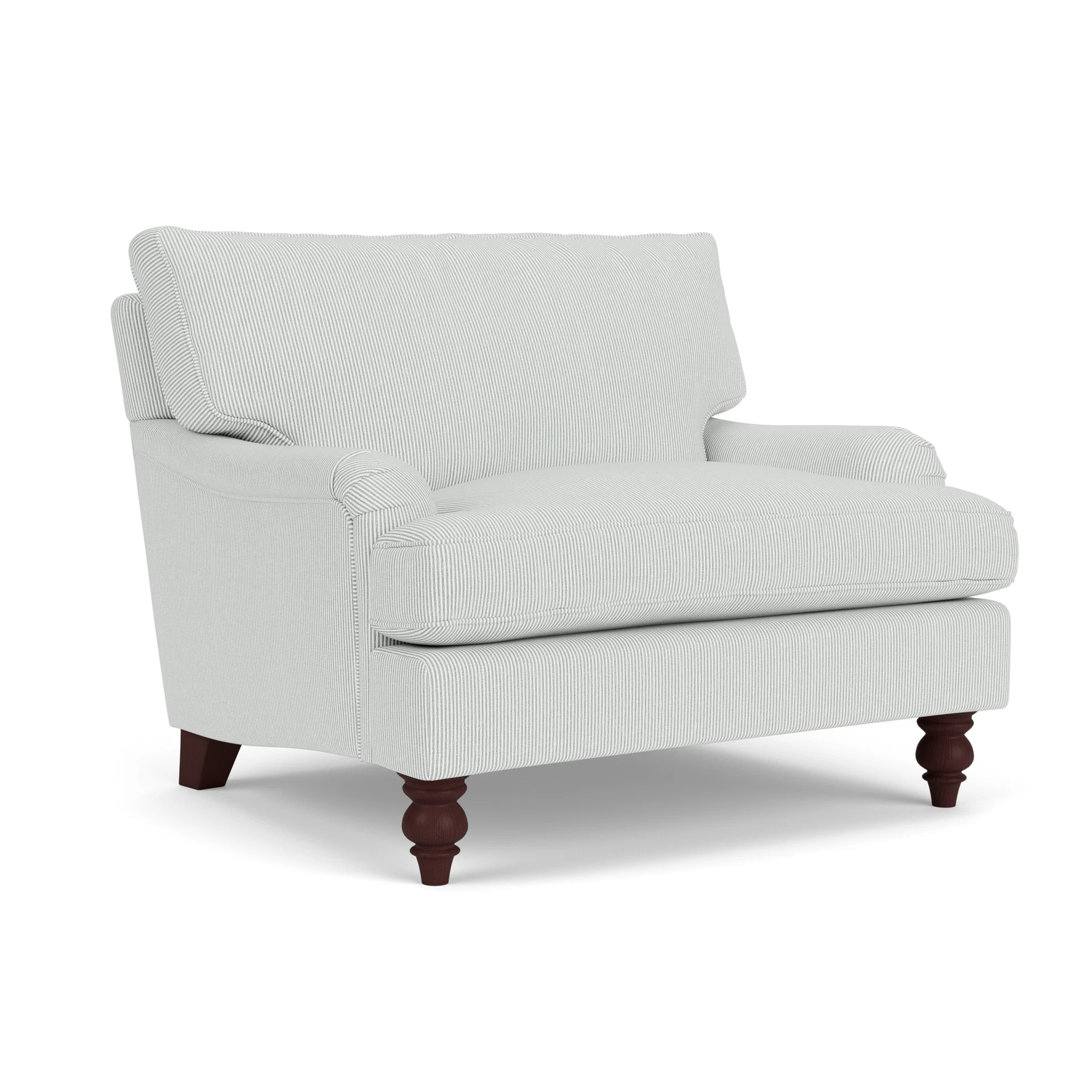Morris Love Seat in Broadway Stripe - Duck Egg with Light legs