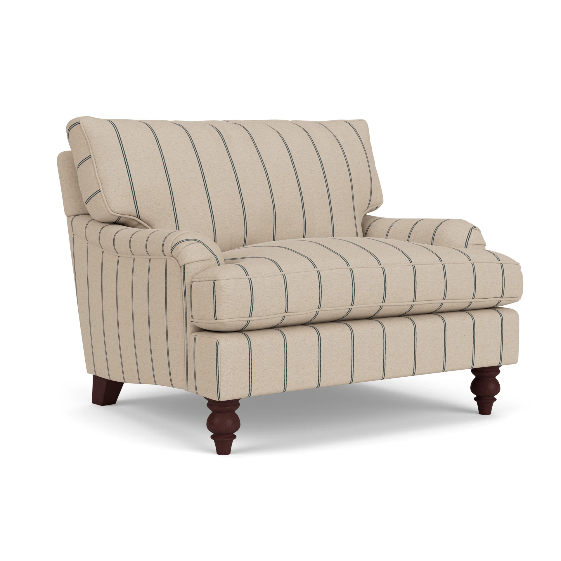 Morris Love Seat in Compton Stripe - Charcoal with Light legs