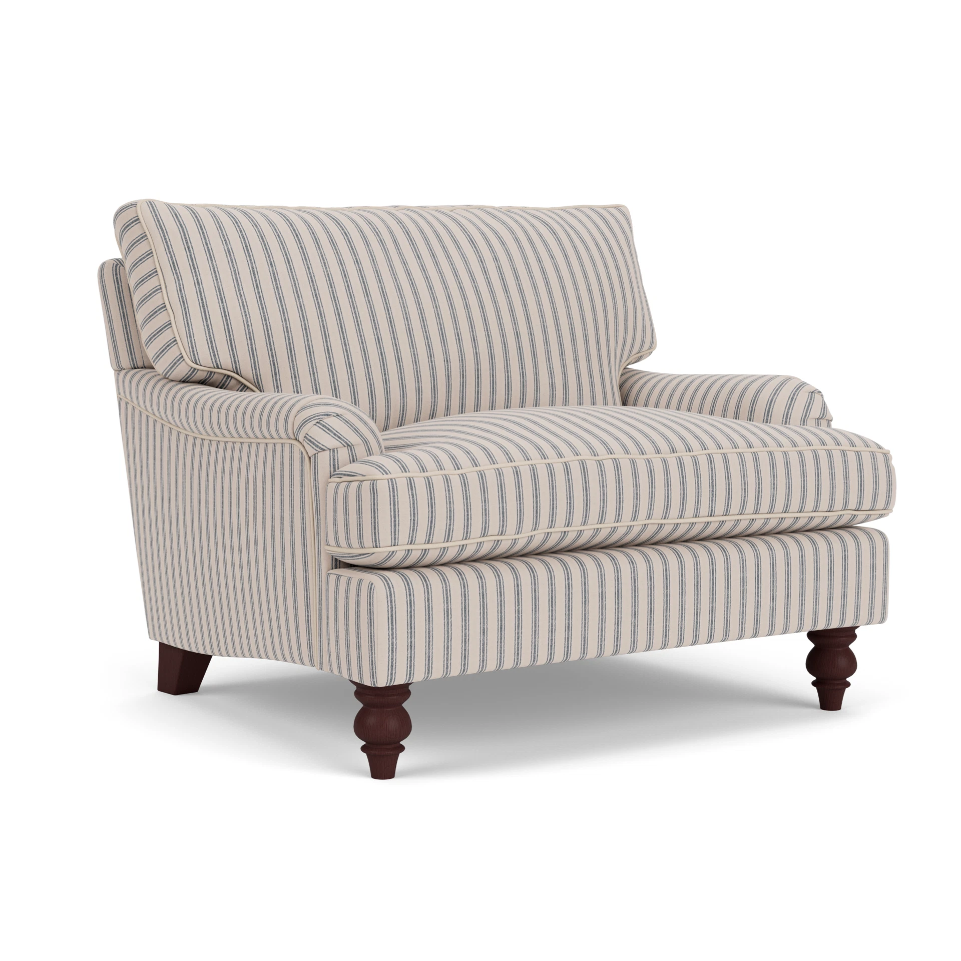 Morris Love Seat in Kingham Stripe - Indigo with Light legs