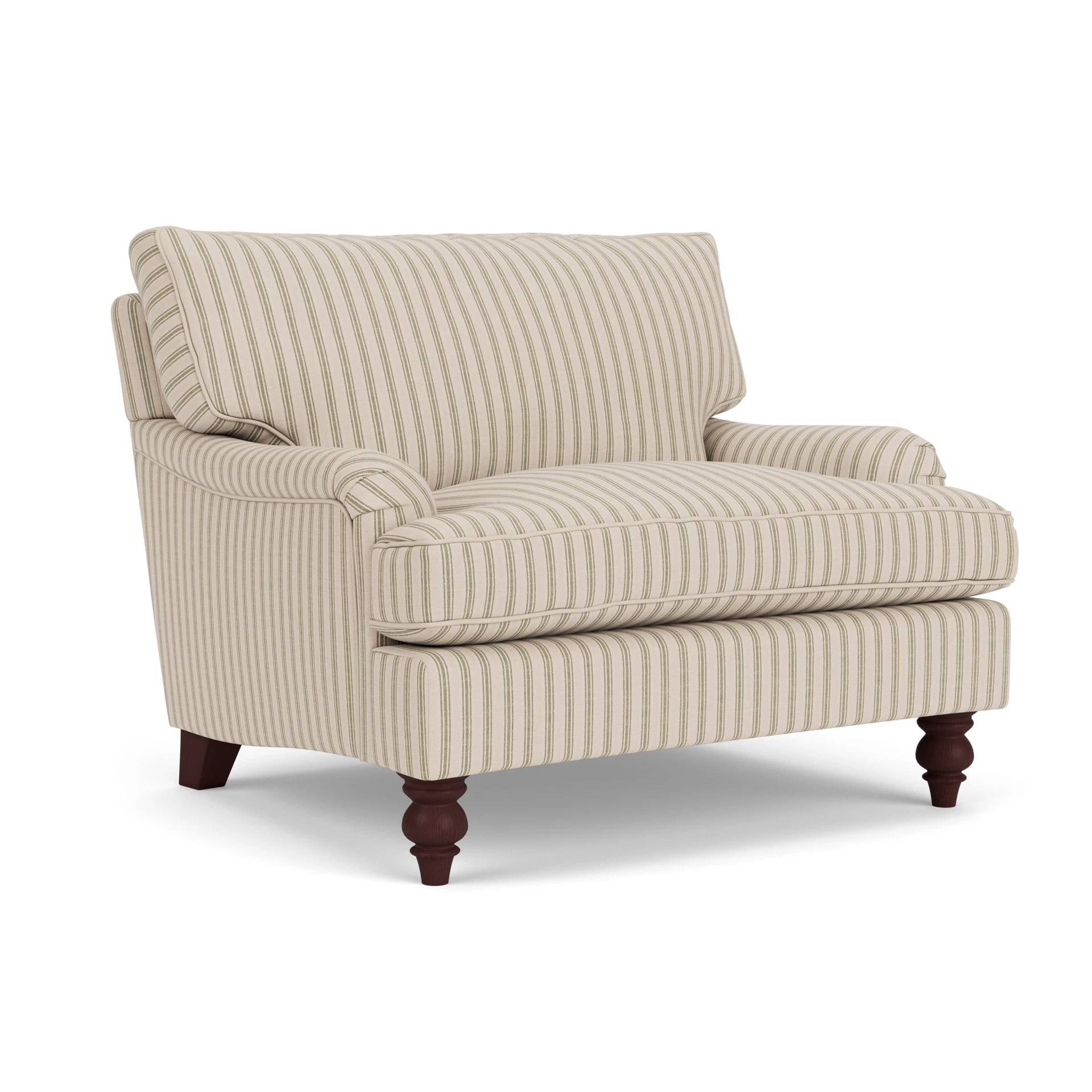 Morris Love Seat in Kingham Stripe - Sage with Light legs