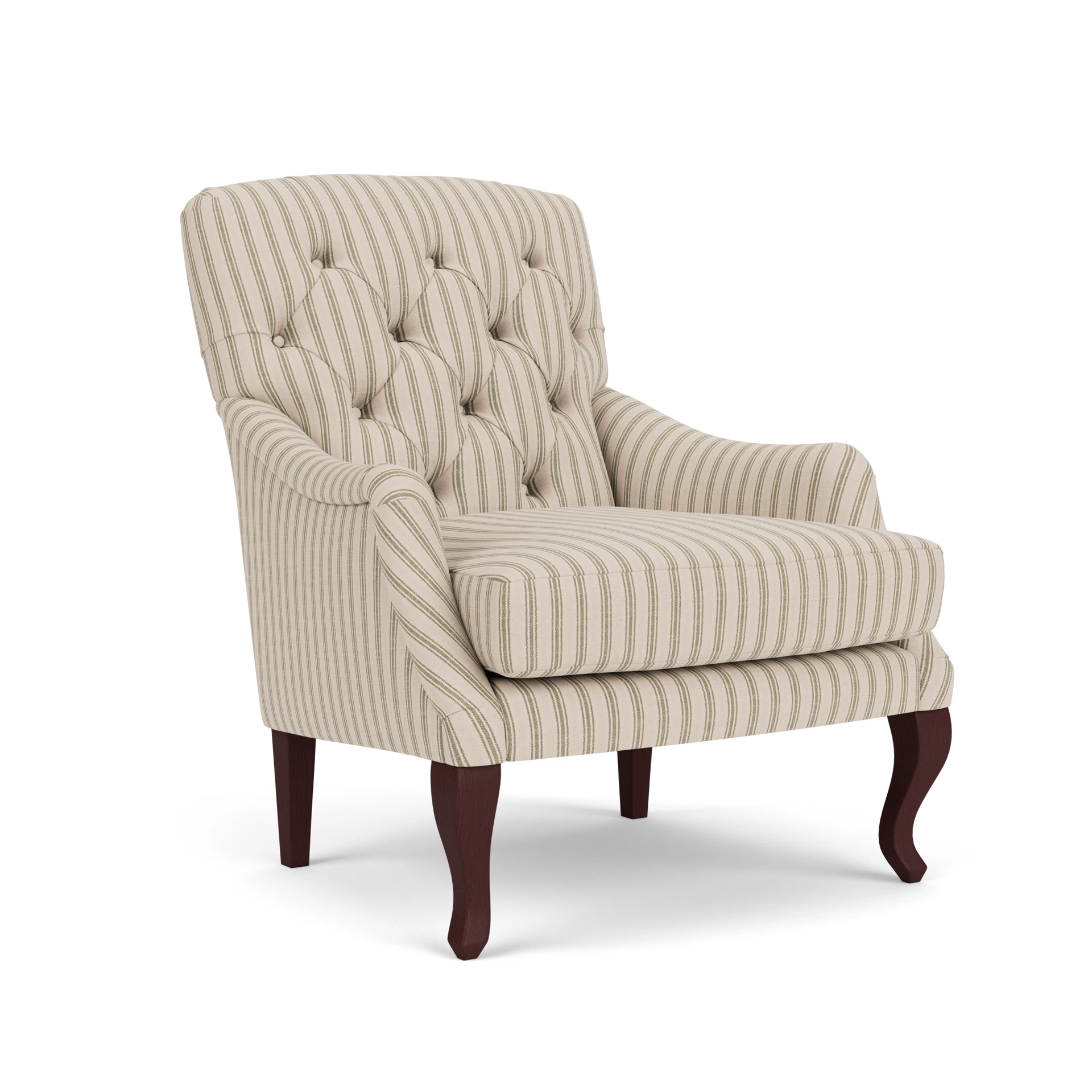 Olivia Armchair in Kingham Stripe - Sage with Light legs