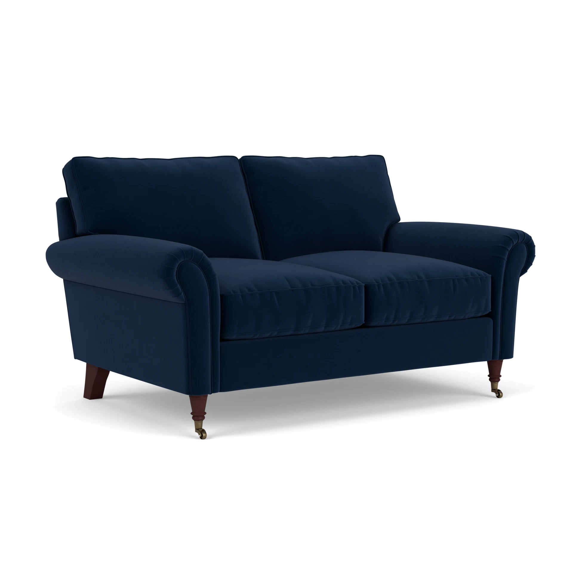 Osbourne 2 Seater Sofa in Matt Velvet - Deep Blue with Light legs